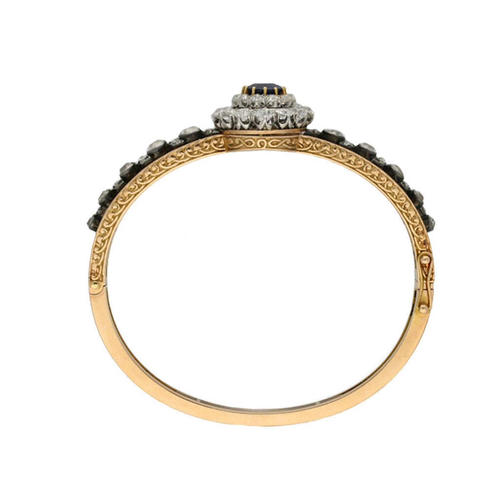 French Victorian Silver & 18KT Yellow Gold Sapphire & Diamond Ring & Bracelet profile