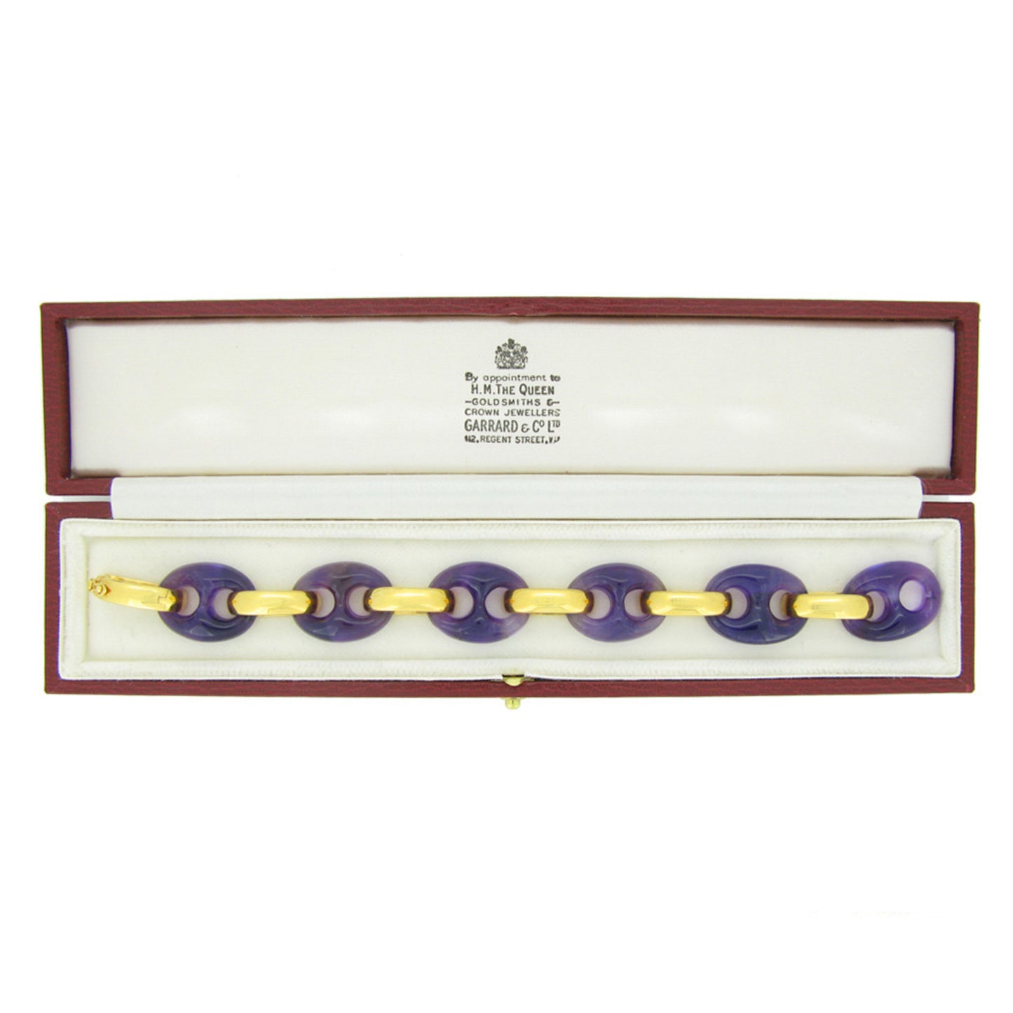 Garrard & Co. English 1970s 18KT Yellow Gold Amethyst Bracelet in box