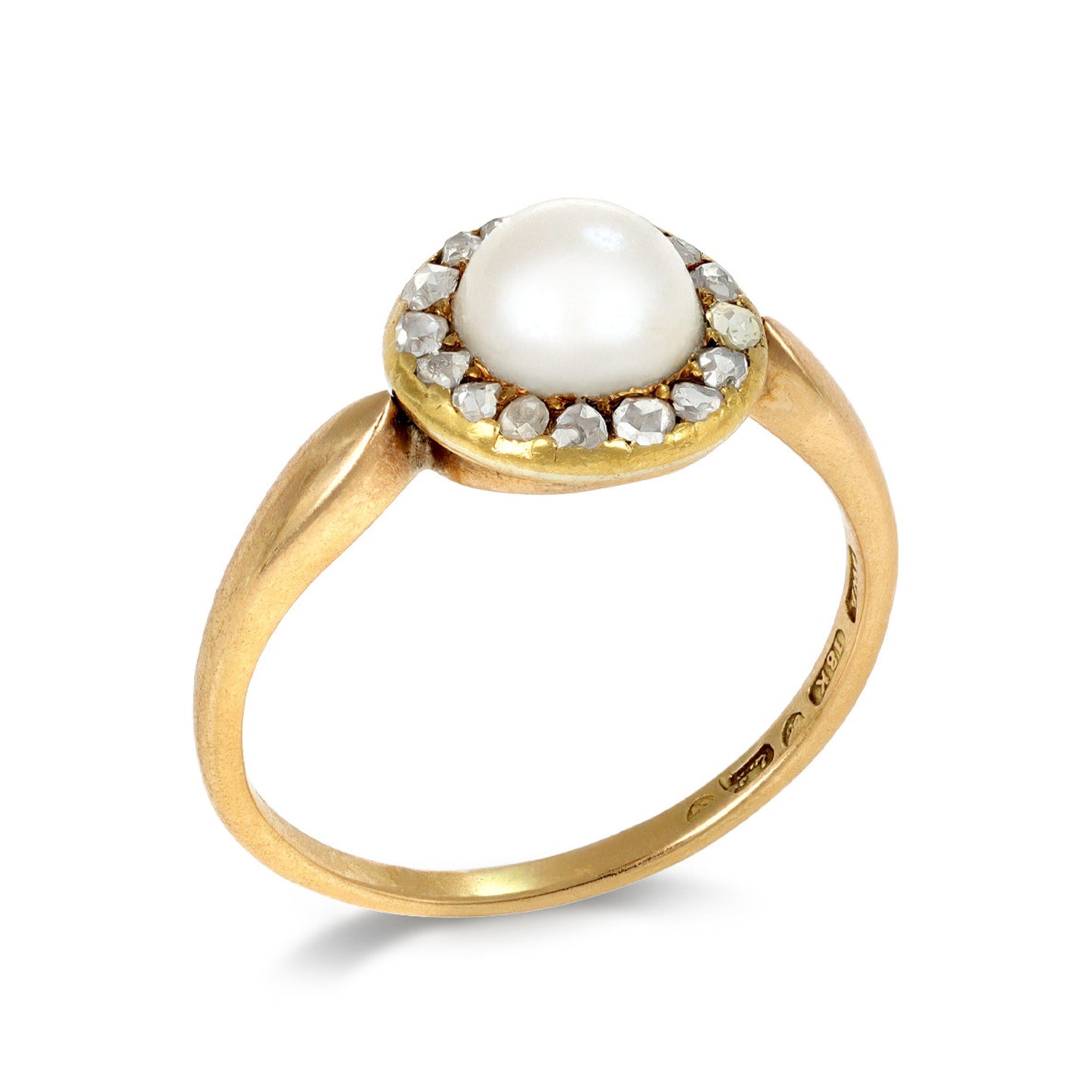 Swedish Victorian 18KT Yellow Gold Natural Pearl & Diamond Ring profile