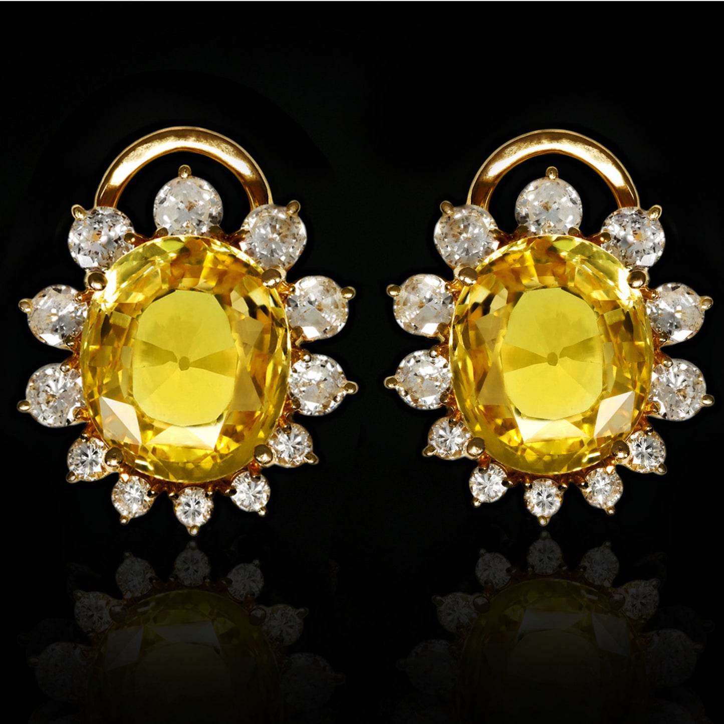 1960s 18KT Yellow Gold Sapphire & Diamond Earrings front