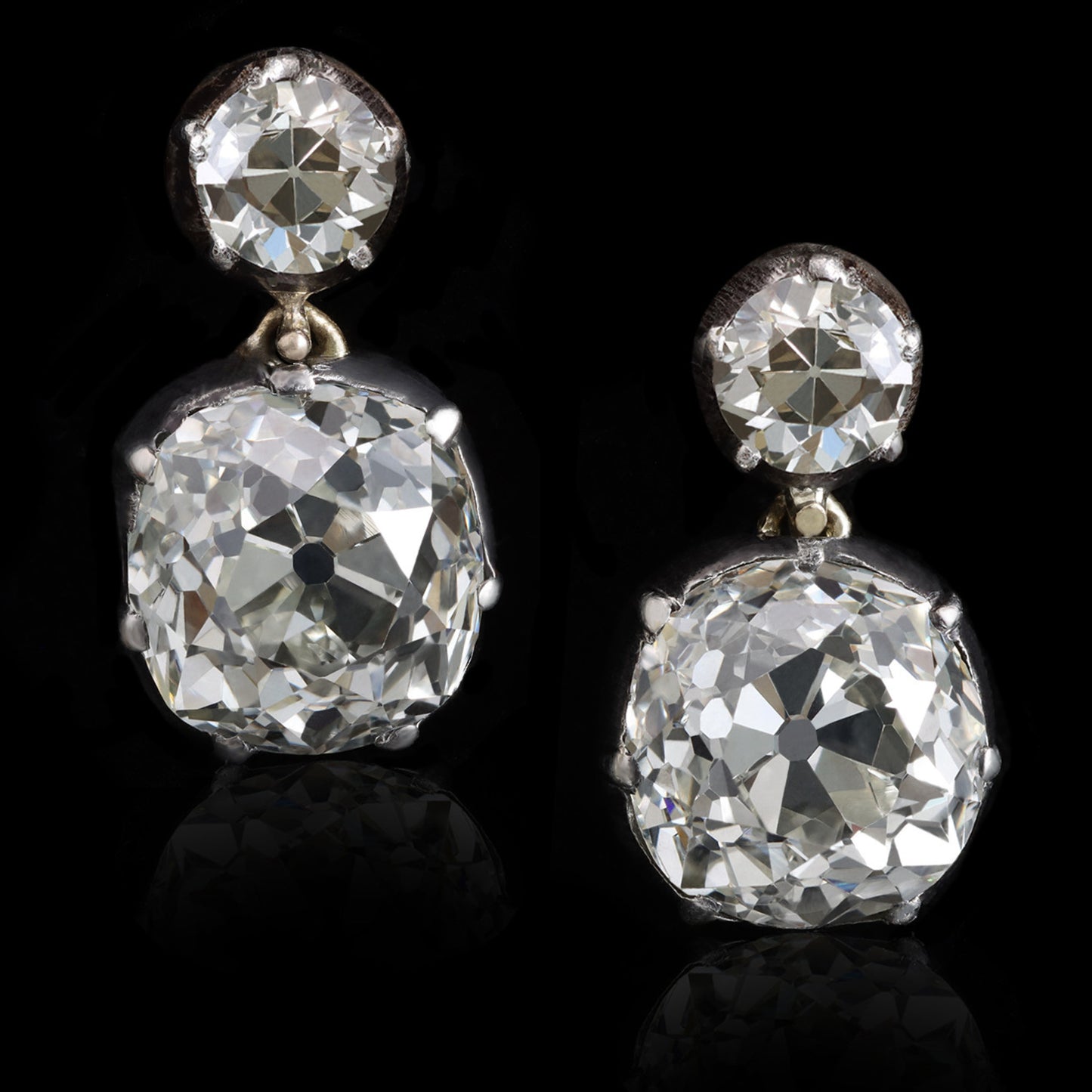 Victorian Silver & 18KT Yellow Gold Diamond Earrings front