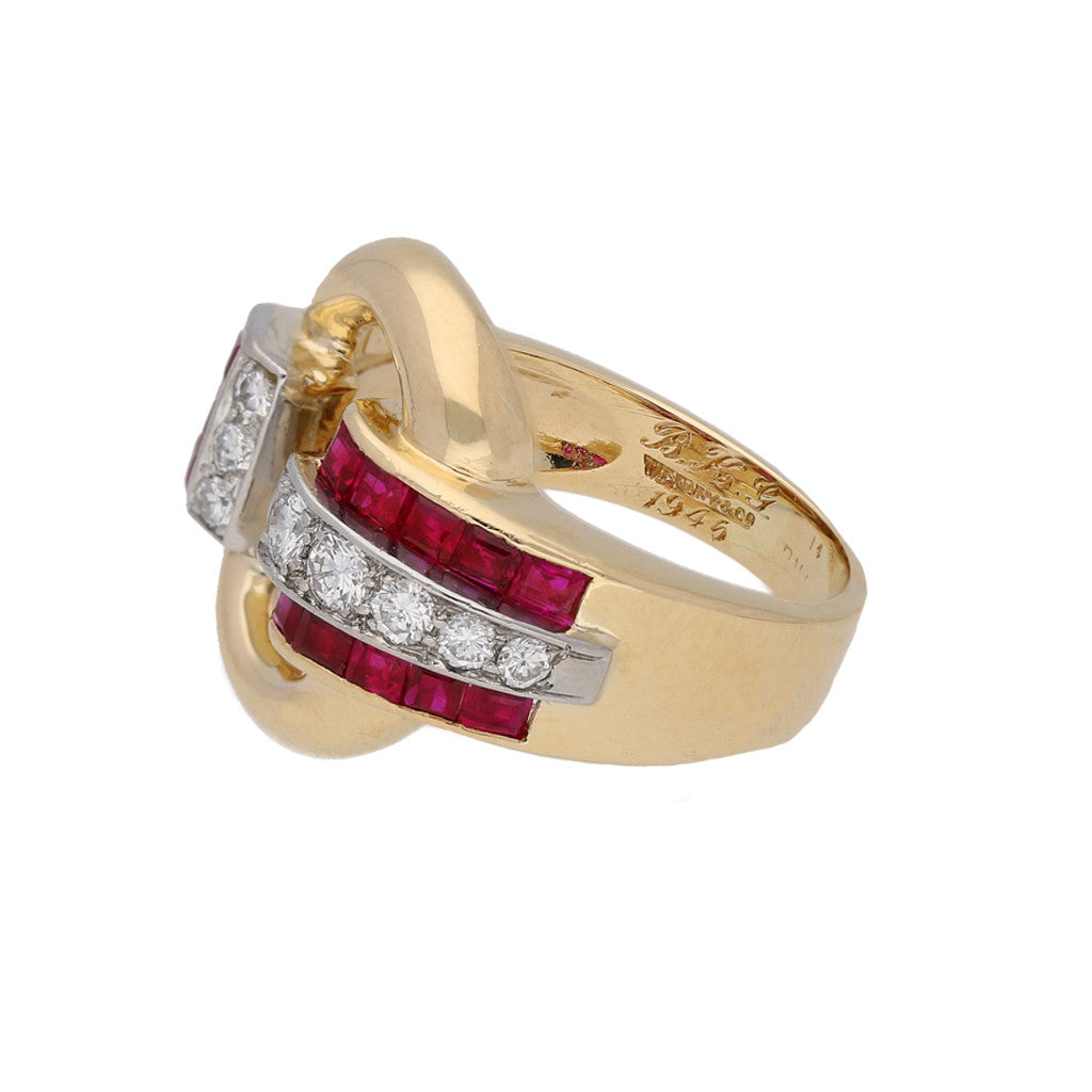 Tiffany & Co. 1940s Platinum & 18KT Yellow Gold Ruby & Diamond Ring side