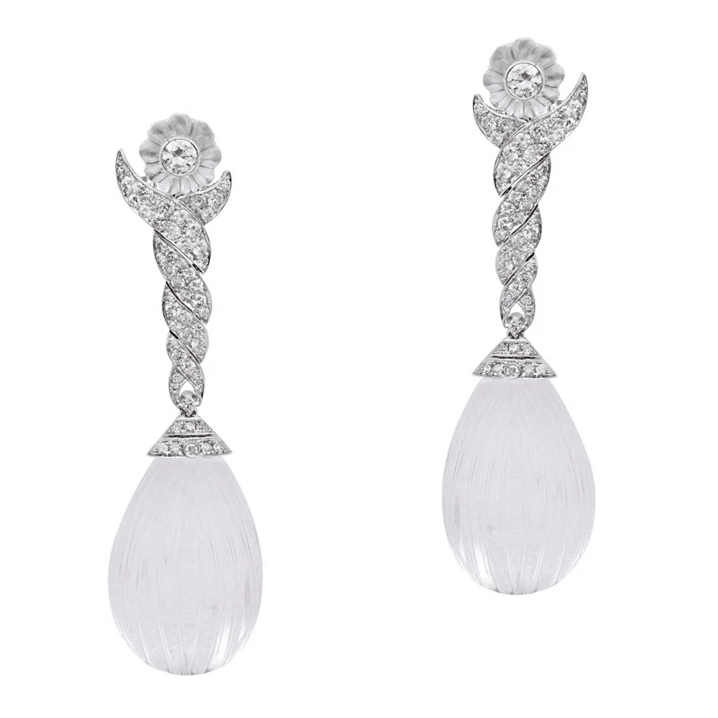 Contemporary Platinum Rock Crystal & Diamond Earrings front