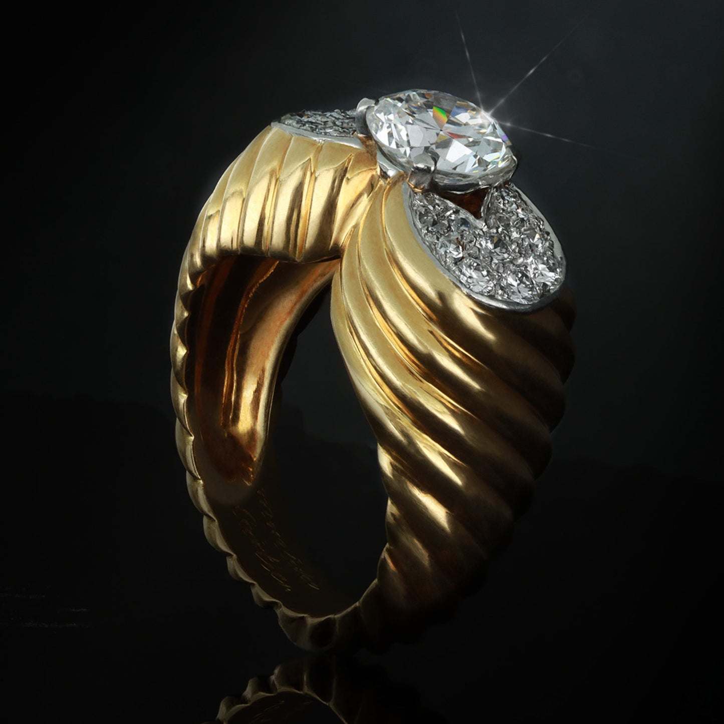 Cartier 1950s Platinum & 18KT Yellow Gold Diamond Ring side