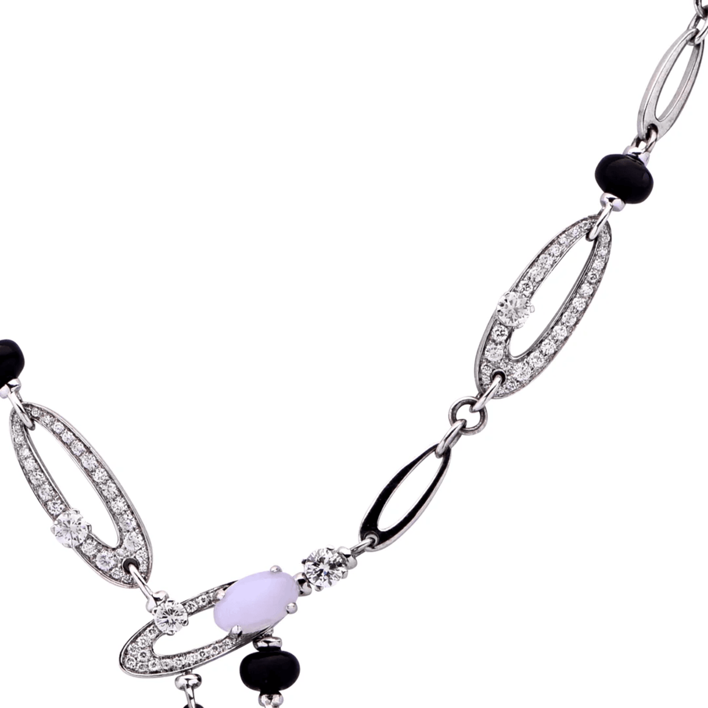 Bulgari Post-1980s 18KT White Gold Chalcedony, Diamond & Onyx Elysia Necklace details