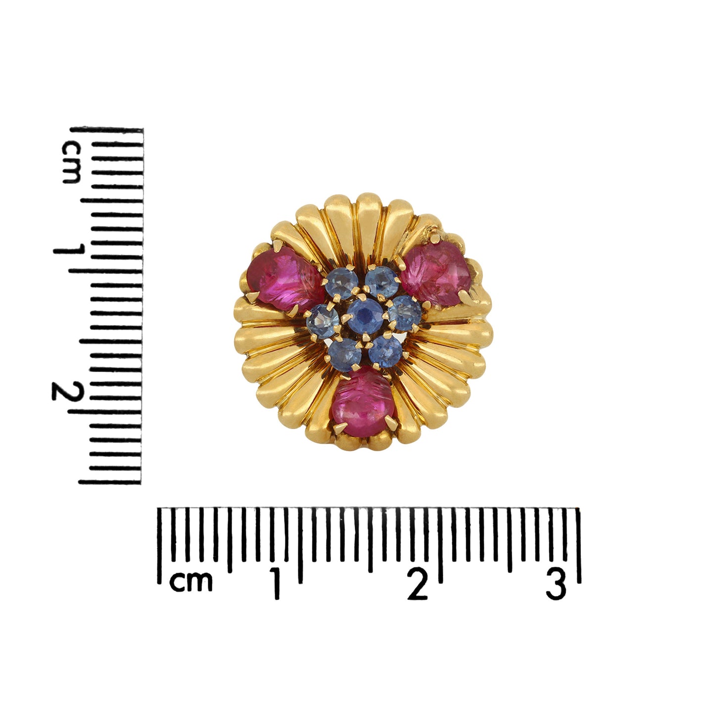 Mellerio France 1940s 18KT Yellow Gold Ruby & Sapphire Earrings front