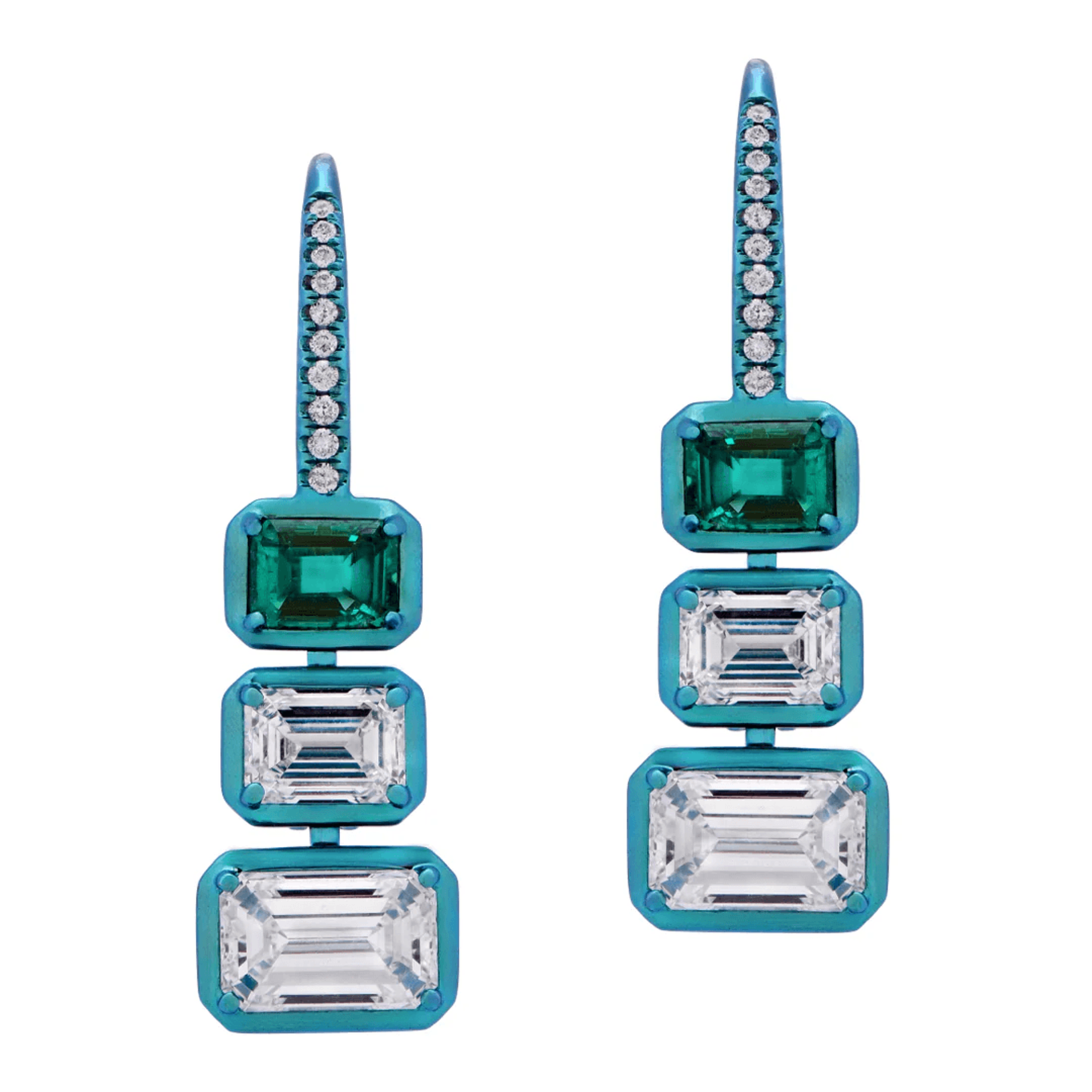 Post-1980s Titanium Emerald & Diamond Earrings front