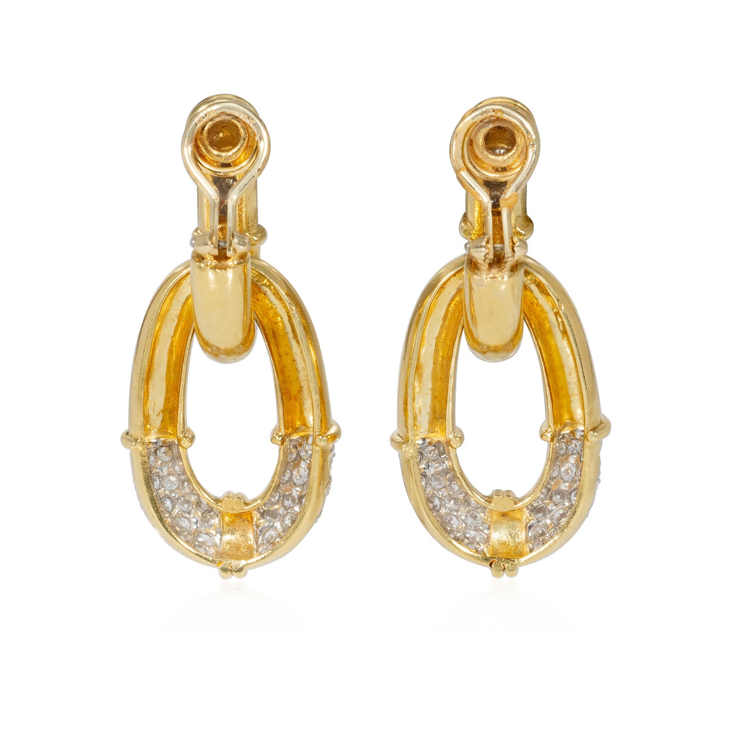 1980s Platinum & 18KT Yellow Gold Diamond Earrings back