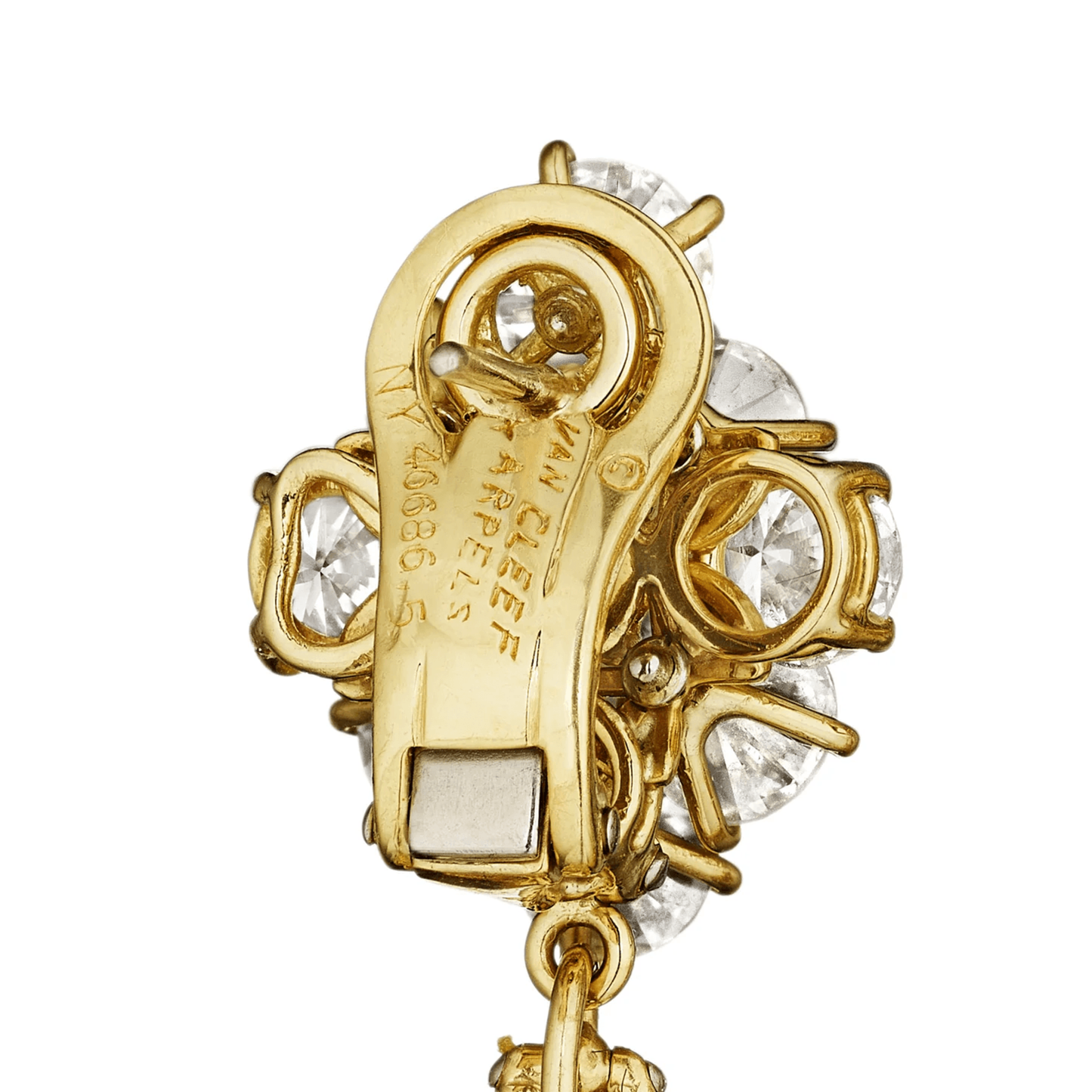 Van Cleef & Arpels N.Y. 1980s 18KT Yellow Gold Diamond À Cheval Earrings signature