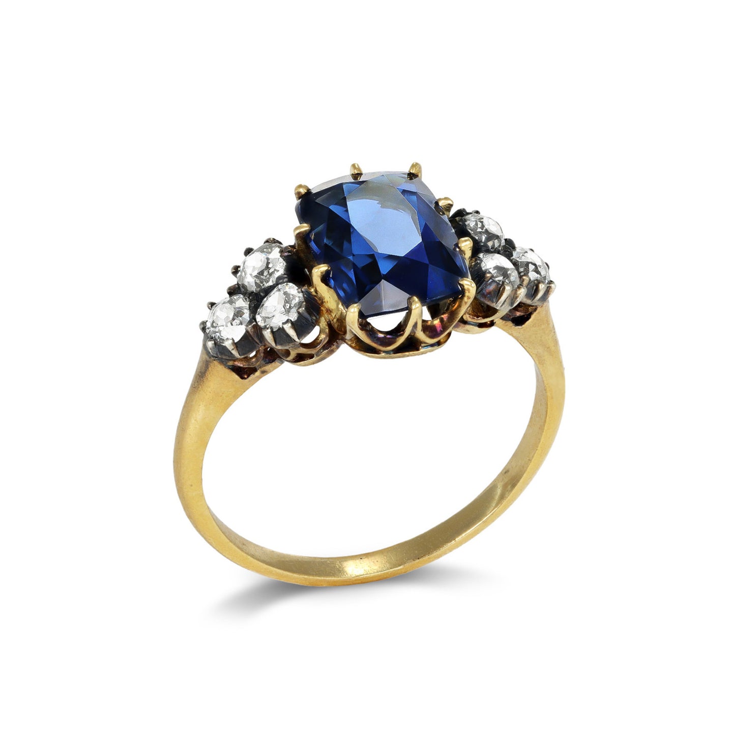 Victorian Silver & 18KT Yellow Gold Sapphire & Diamond Ring profile