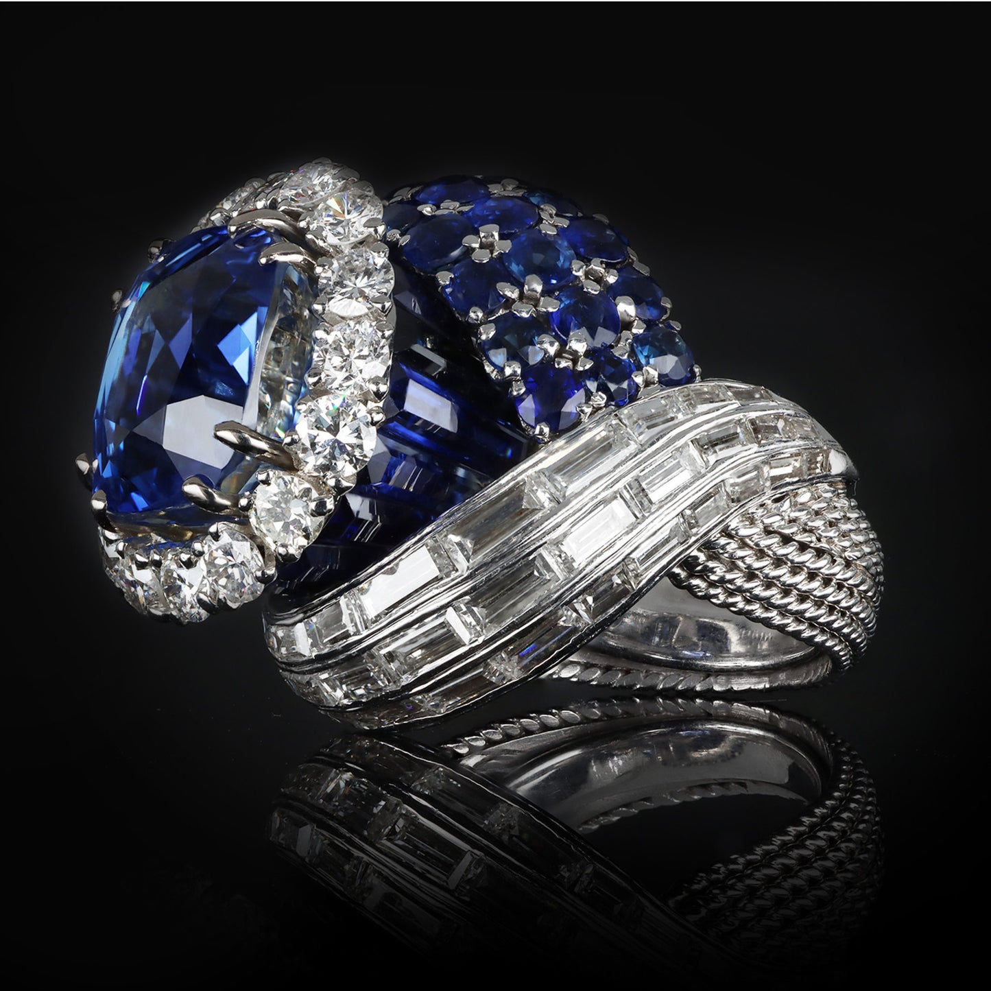 Pierre Sterle Paris 1950s Platinum Sapphire & Diamond Ring side