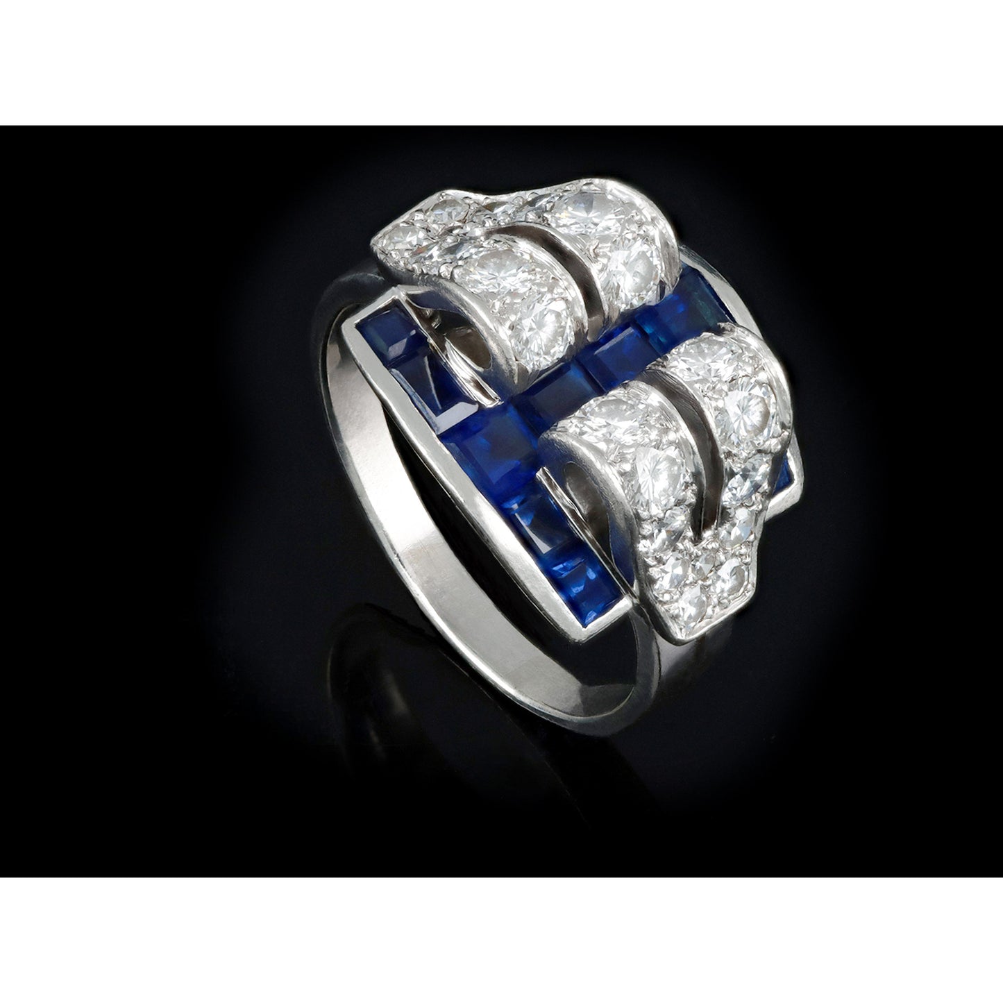 Tiffany & Co. Art Deco Platinum Sapphire & Diamond Ring front
