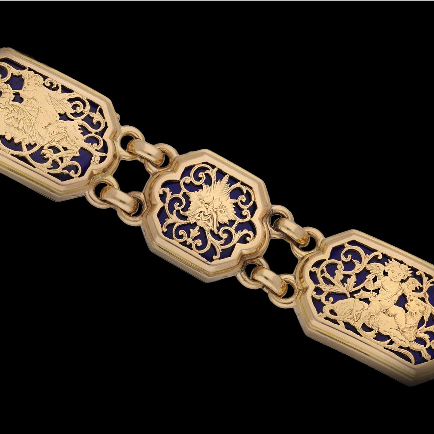 Boucheron Paris Art Nouveau 18KT Rose Gold Enamel Bracelet front