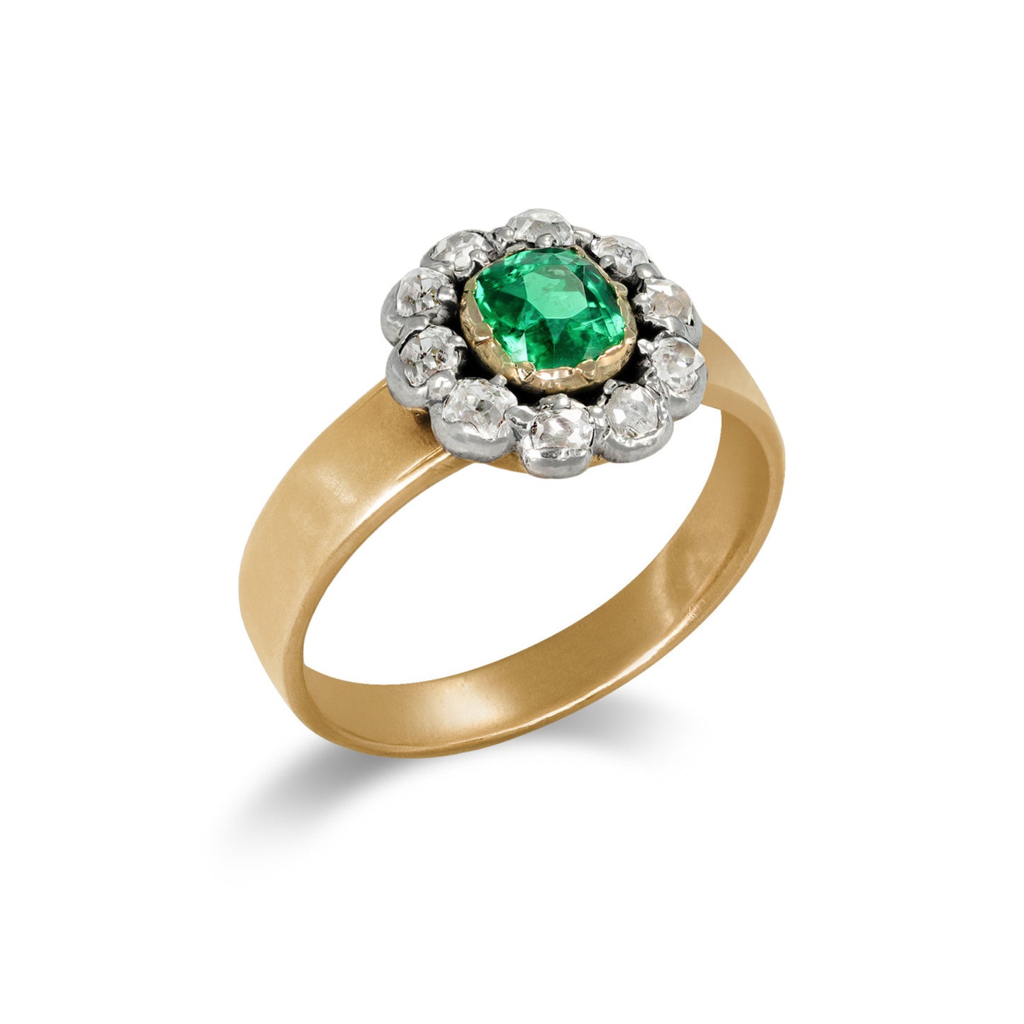 Victorian Silver & 18KT Rose Gold Emerald & Diamond Ring side