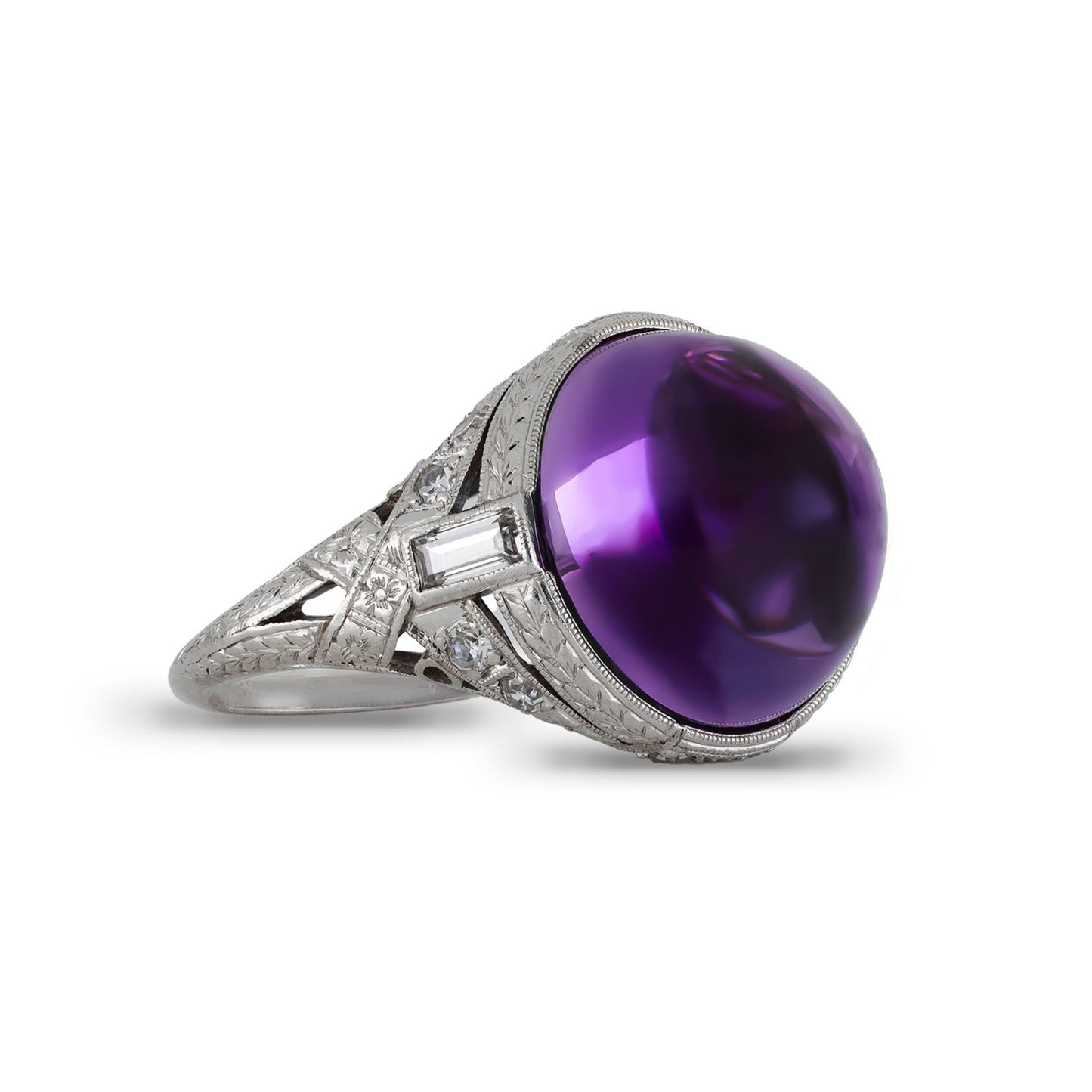 Art Deco Platinum Amethyst & Diamond Ring side
