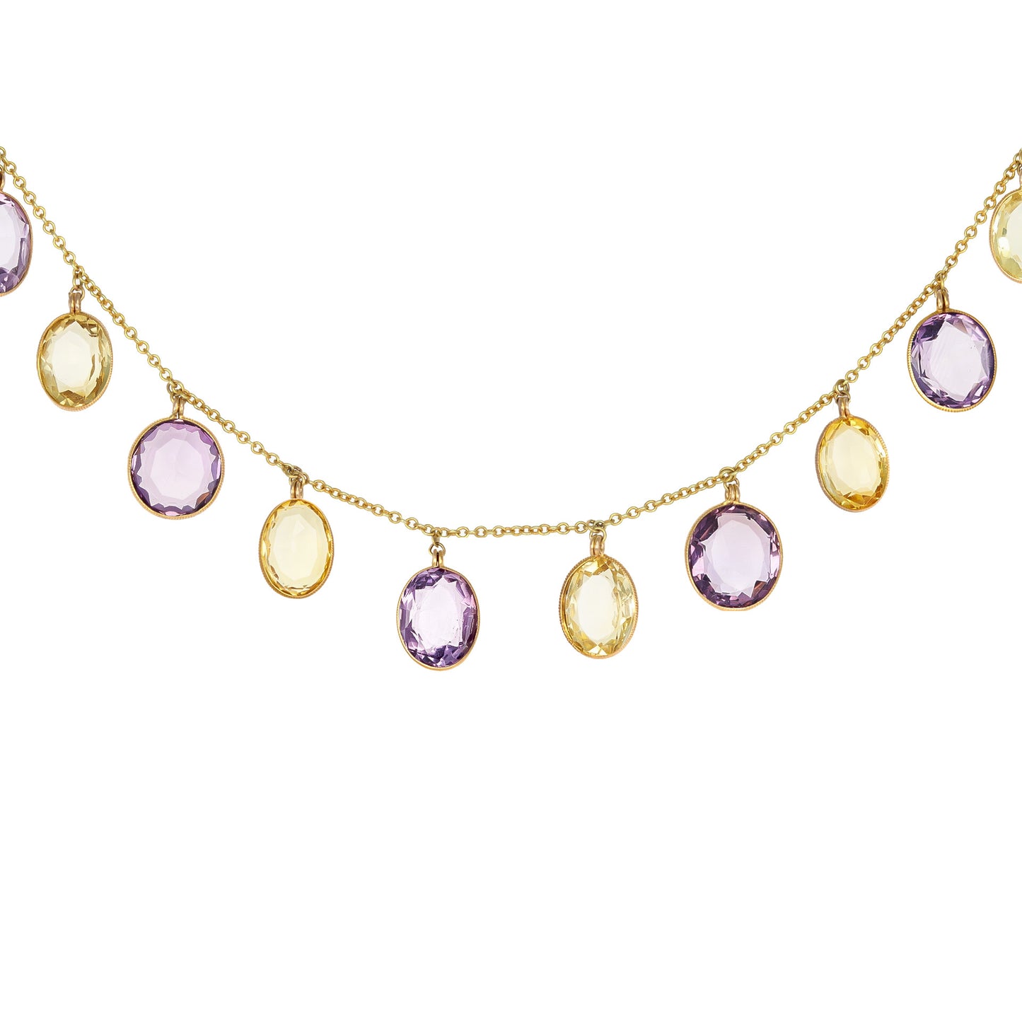 Victorian 15KT Yellow Gold Amethyst & Citrine Necklace close-up