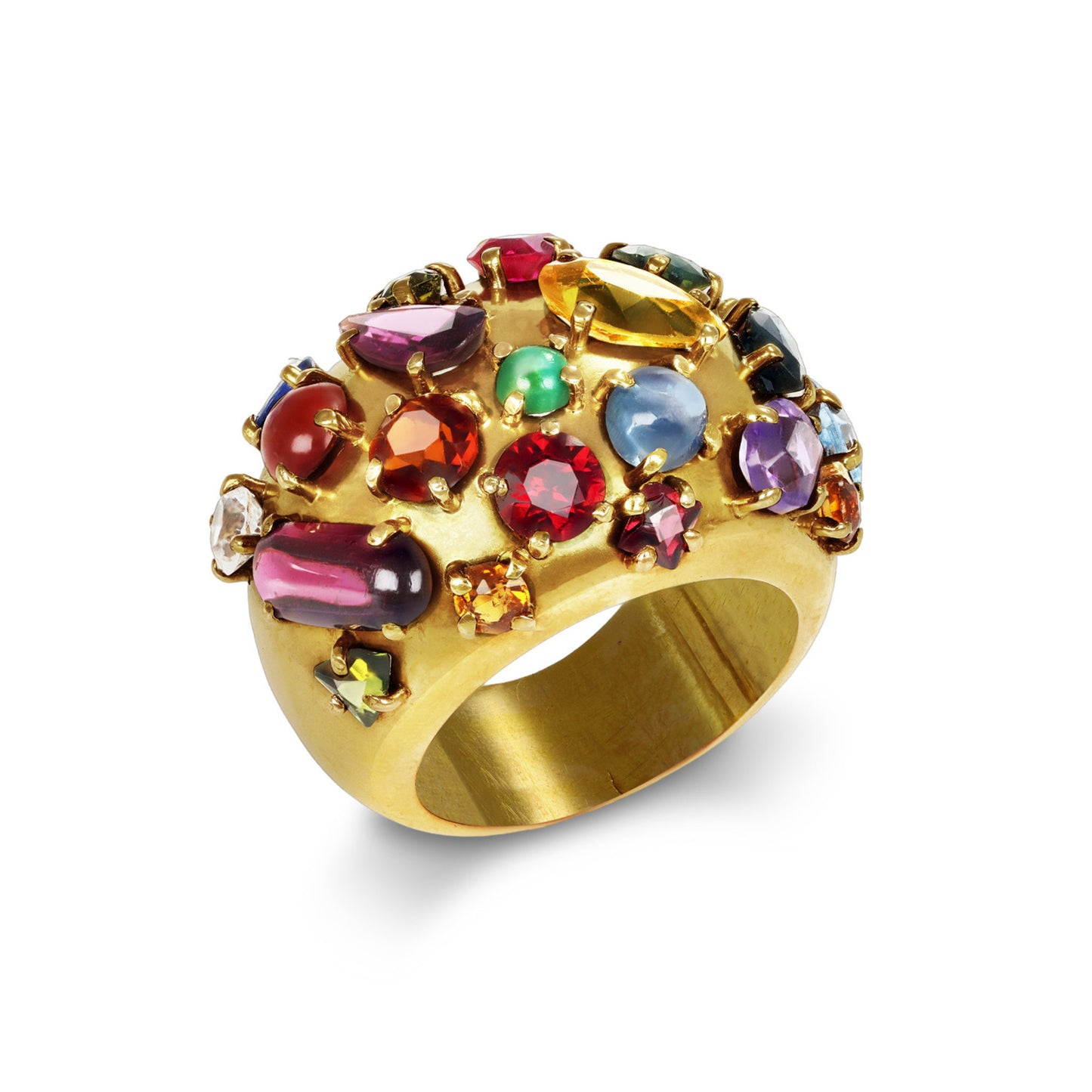 1950s 18KT Yellow Gold Multigem Ring profile