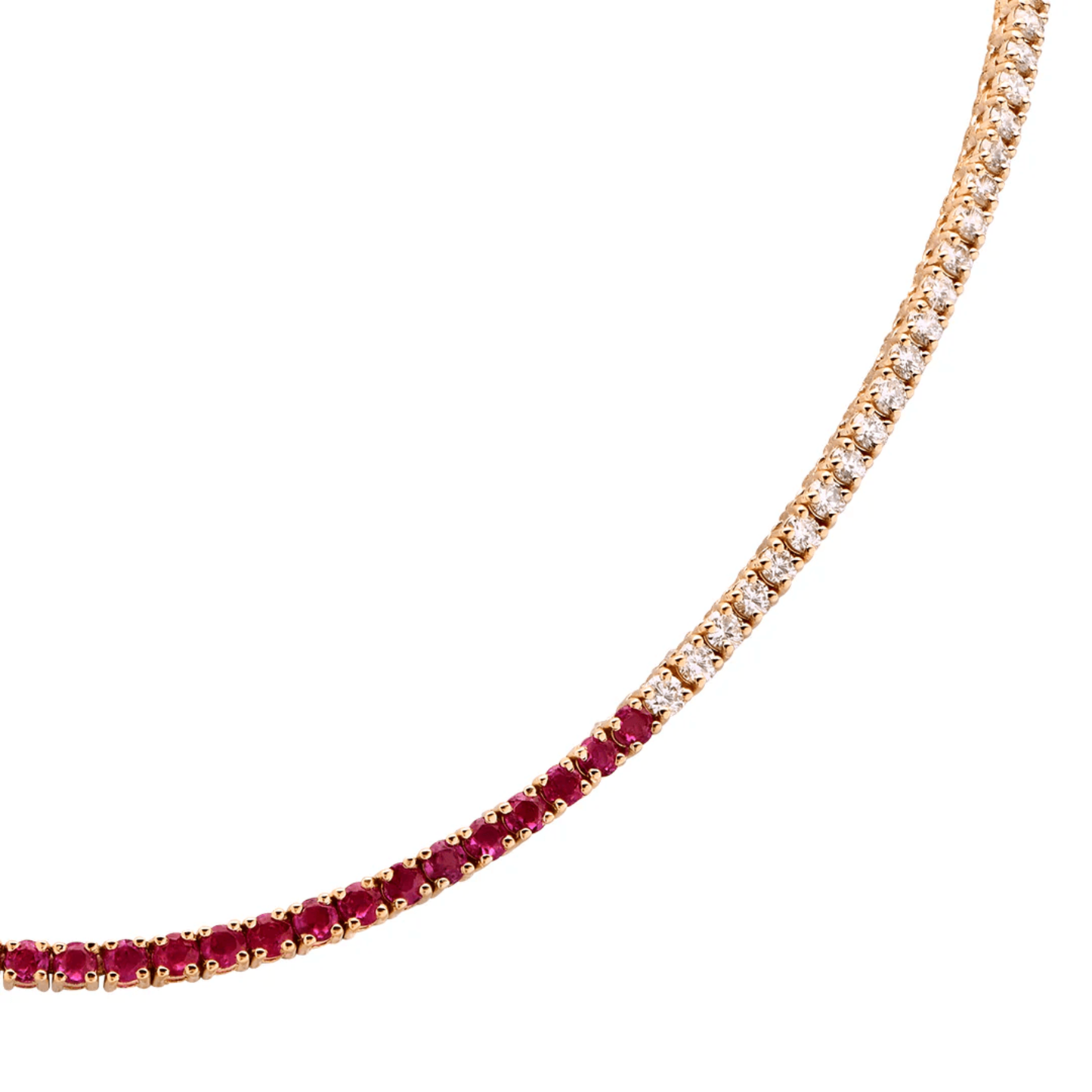 Contemporary 14KT Yellow Gold Ruby & Diamond Necklace close-up