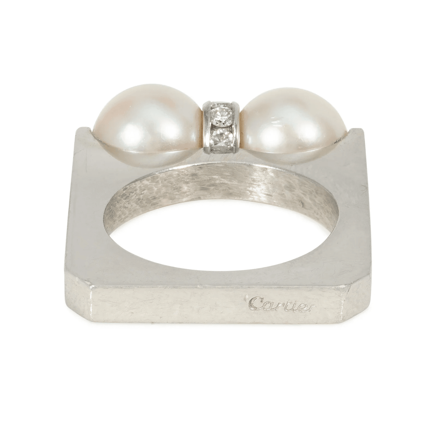 Cartier 1960s Platinum Cultured Pearl & Diamond Ring back