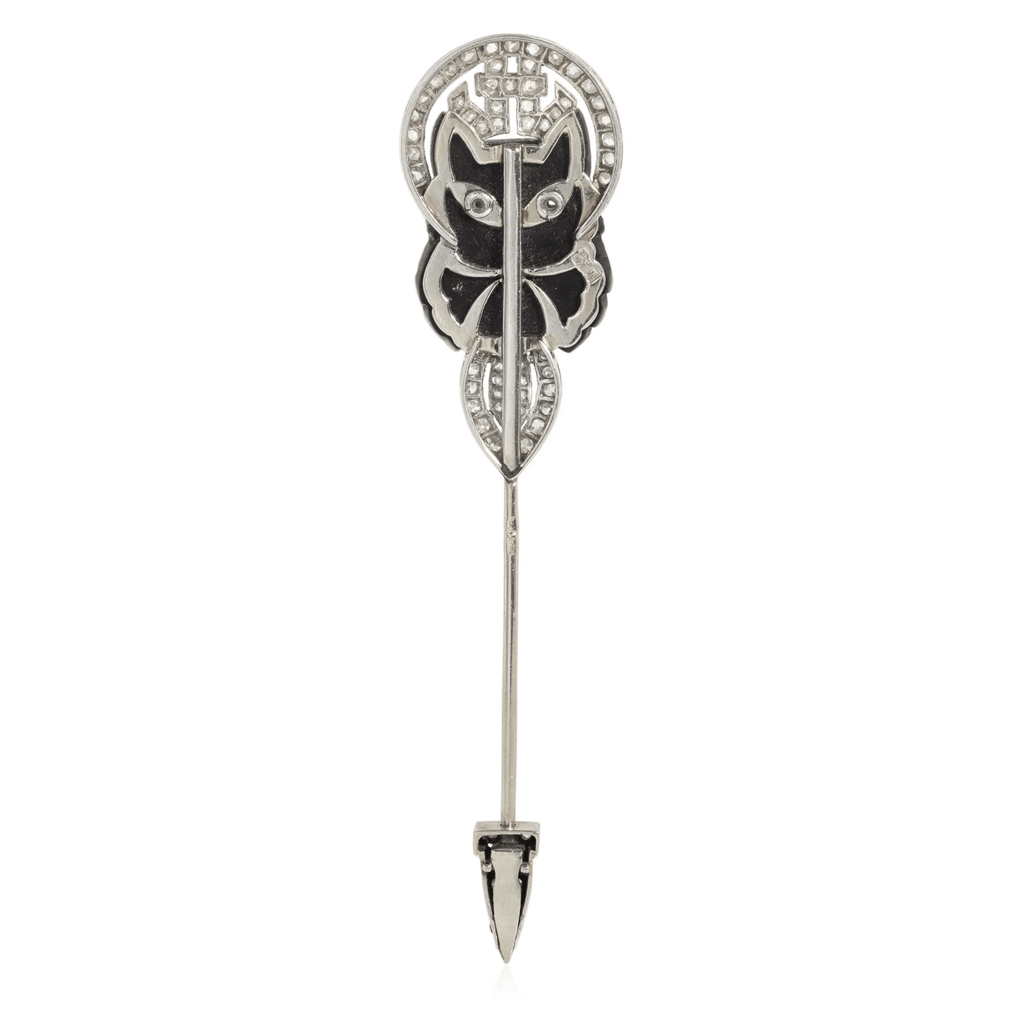 Lacloche Freres Art Deco Platinum & 18KT White Gold Onyx & Diamond Cat Jabot Pin back