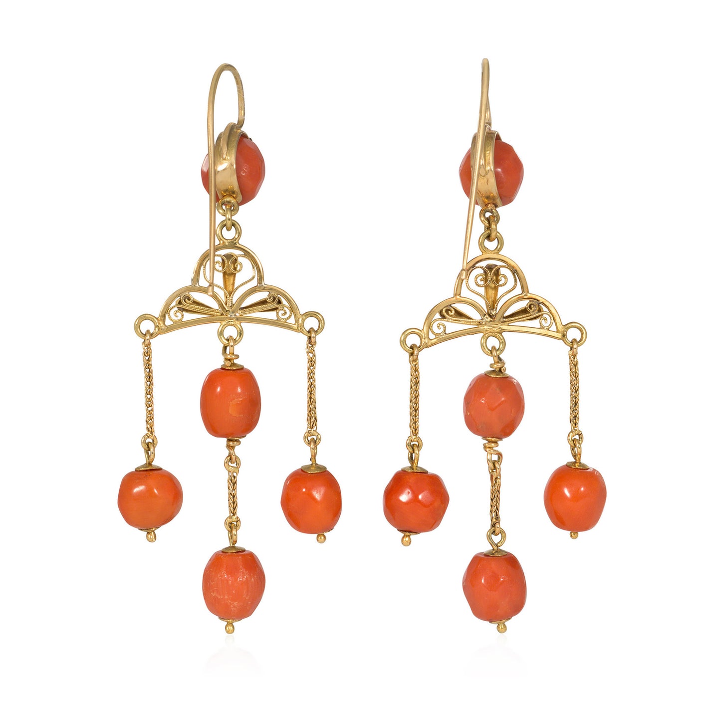 French Victorian 18KT Yellow Gold Coral Earrings back
