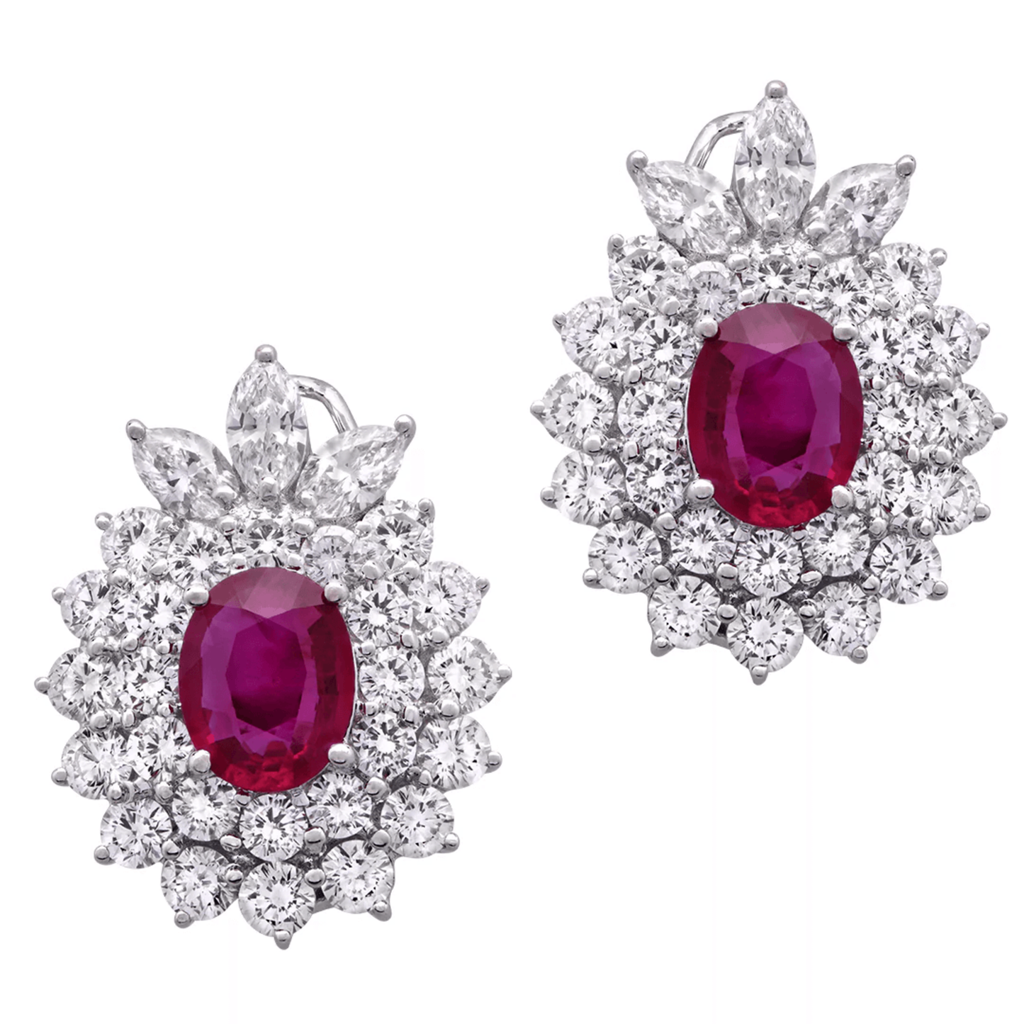 Contemporary 18KT White Gold Ruby & Diamond Earrings front