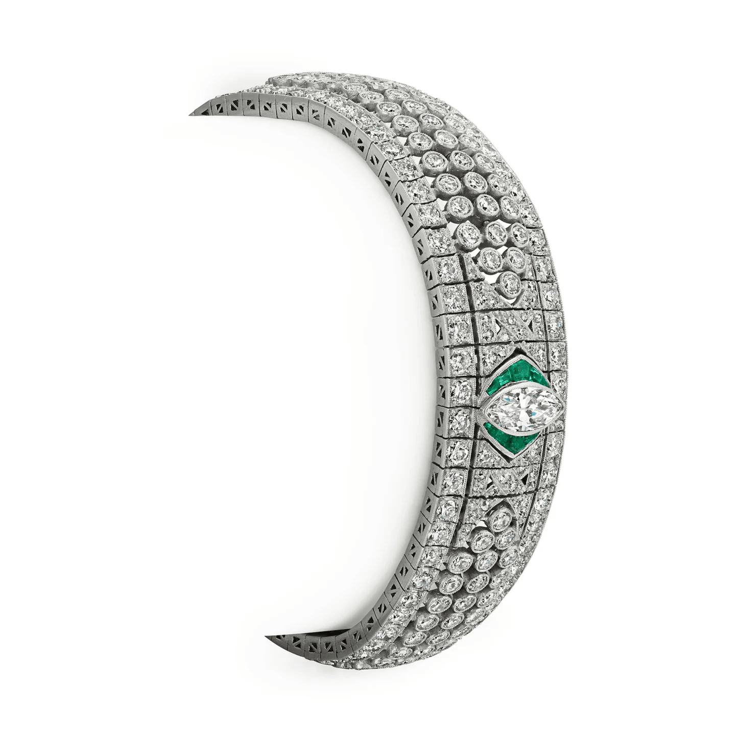 Art Deco Platinum & 18KT Yellow Gold Diamond & Emerald Bracelet side