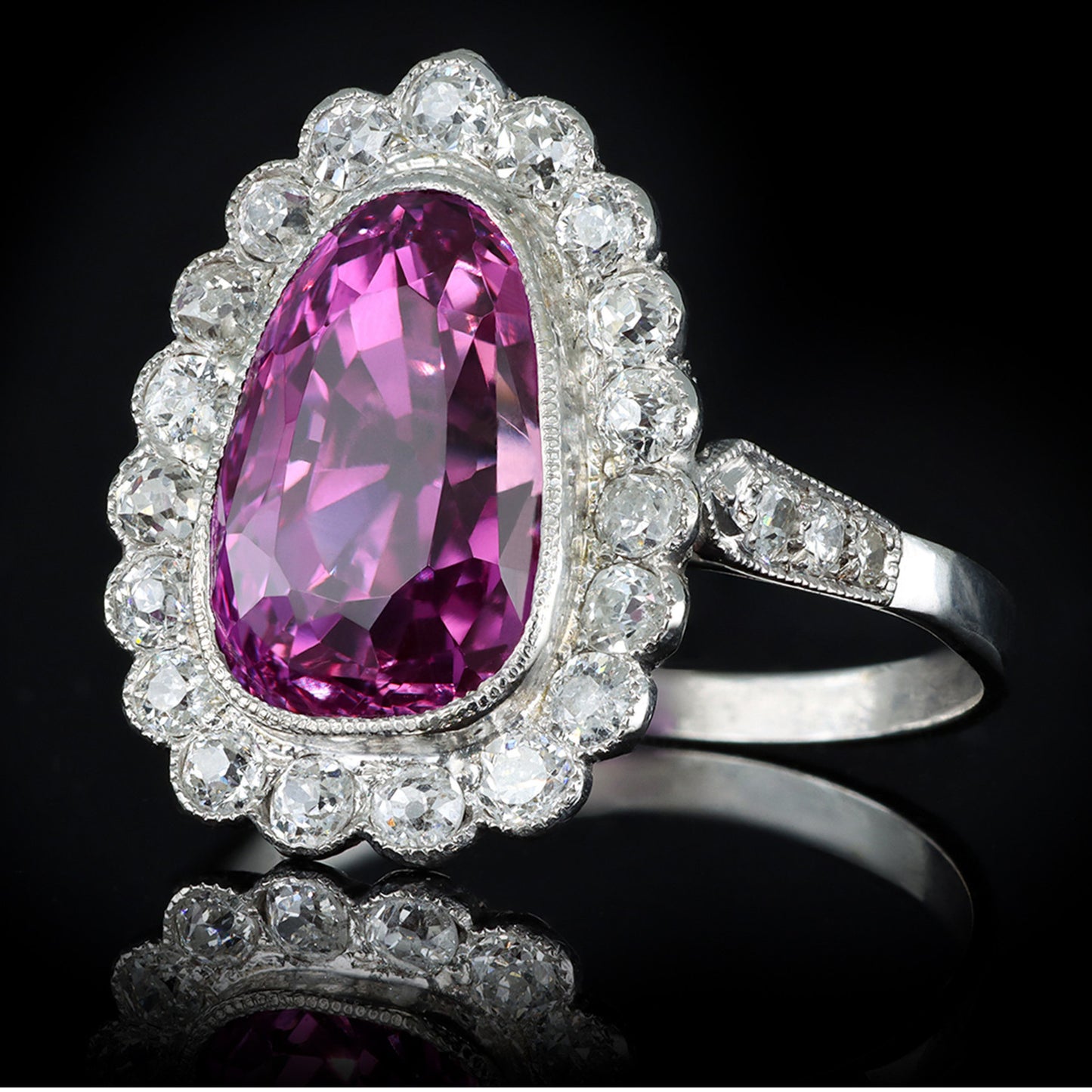 Edwardian Platinum & 18KT White Gold Sapphire & Diamond Ring side