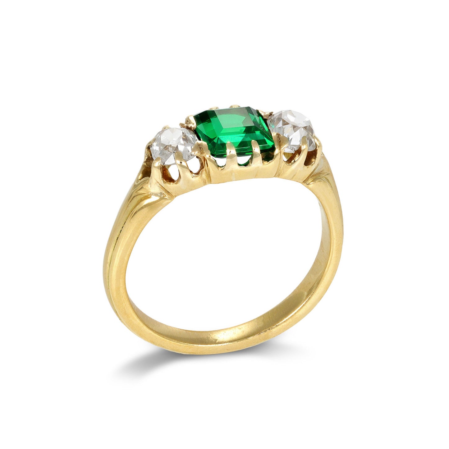 Victorian 18KT Yellow Gold Emerald & Diamond Ring profile