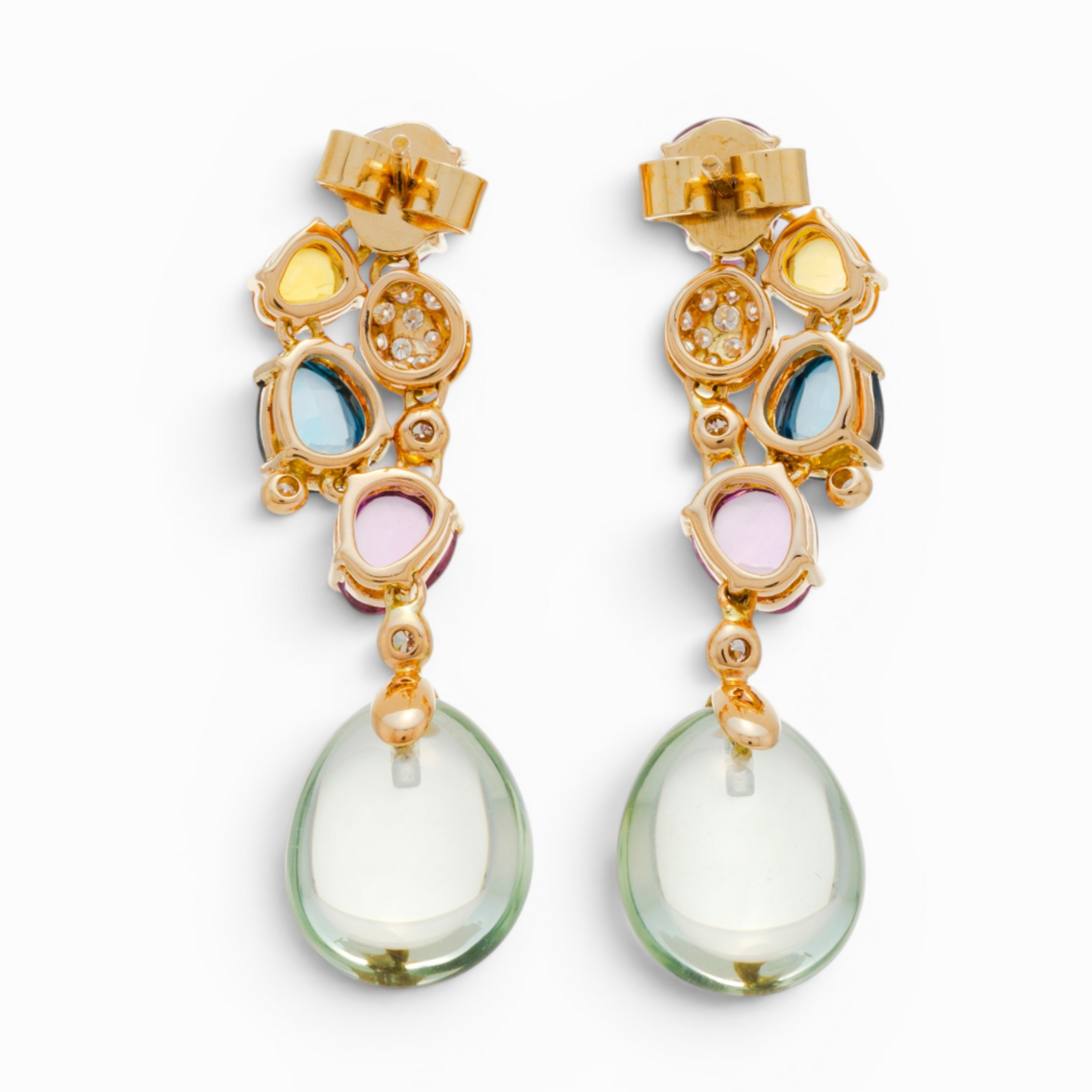 Bucherer 1980s 18KT Yellow Gold Multigem Earrings back