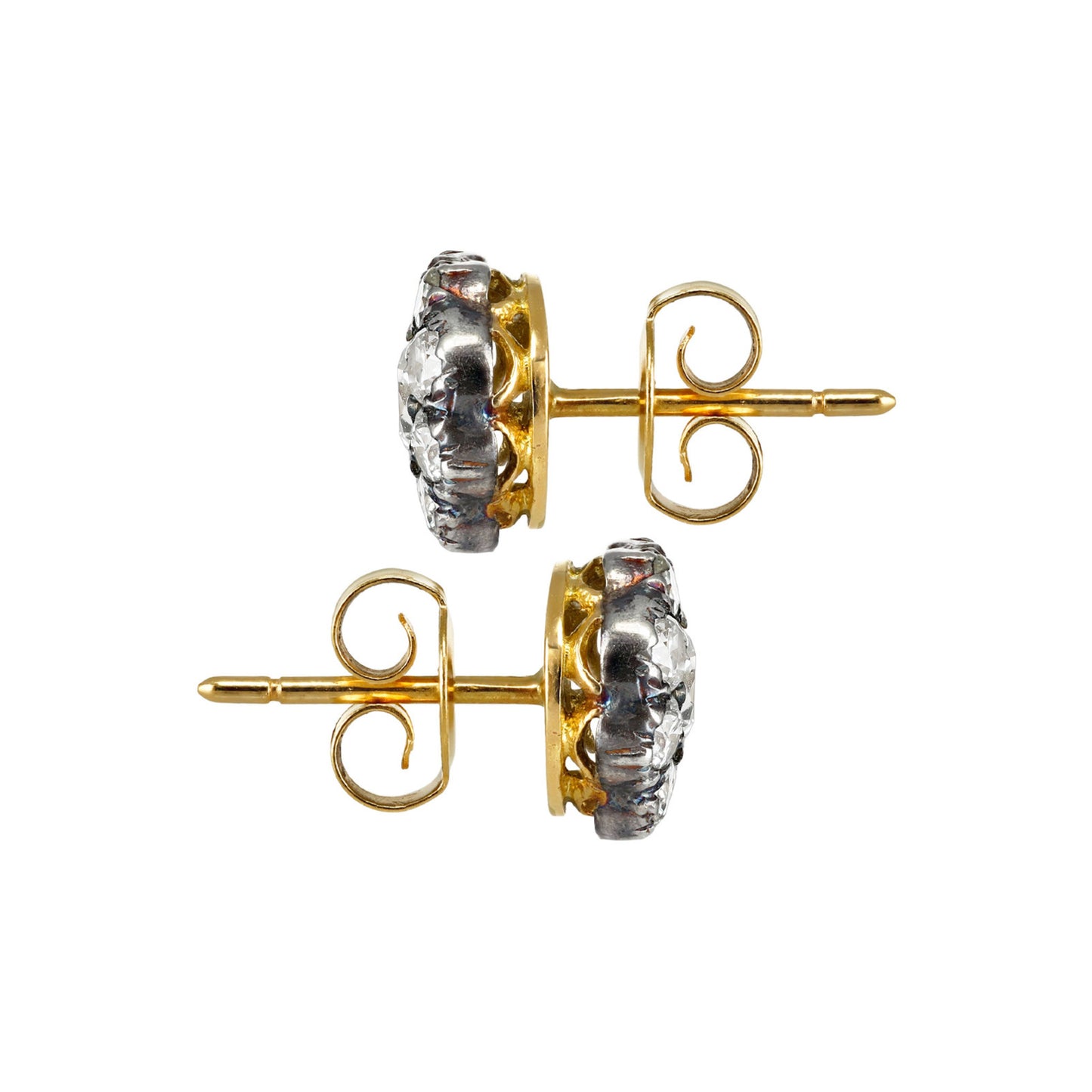 English Victorian Silver & 18KT Yellow Gold Diamond Earrings side