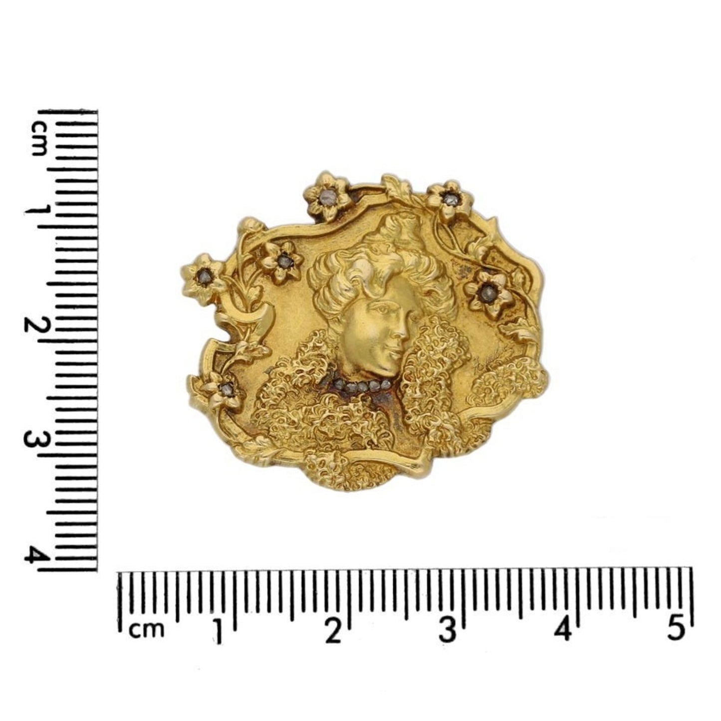 Aubé Art Nouveau 18KT Yellow Gold Diamond Brooch measurements