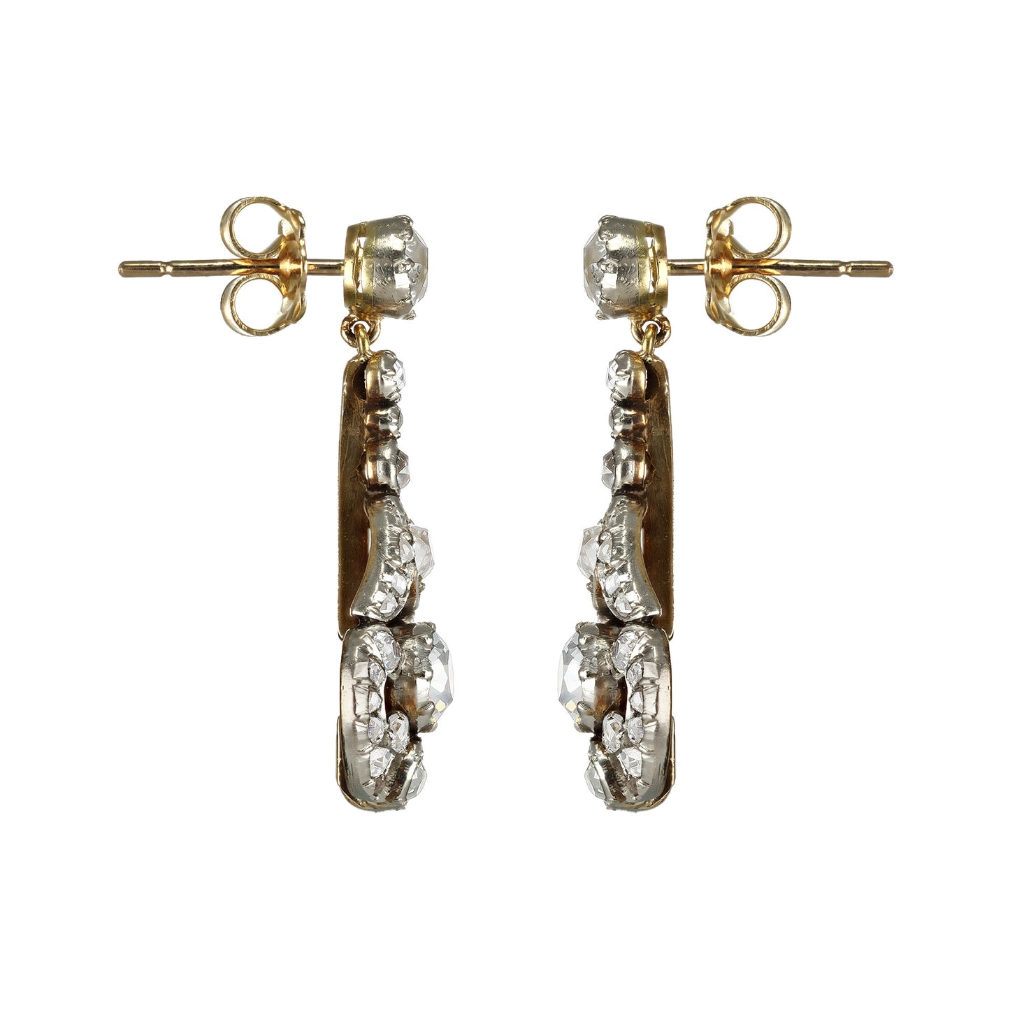 Edwardian Platinum, Silver & 18KT Yellow Gold Diamond Earrings side