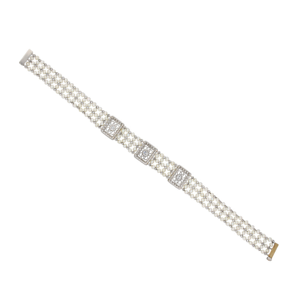 Edwardian Platinum Natural Pearl & Diamond Bracelet back