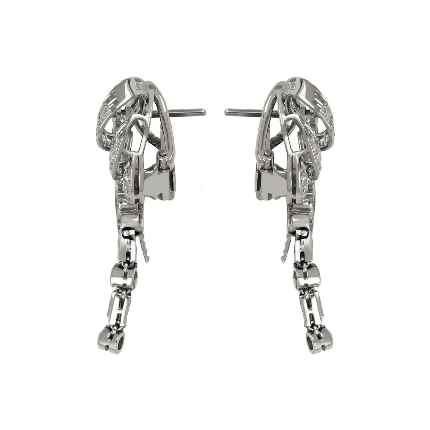 English 1950s Platinum Diamond Earrings side