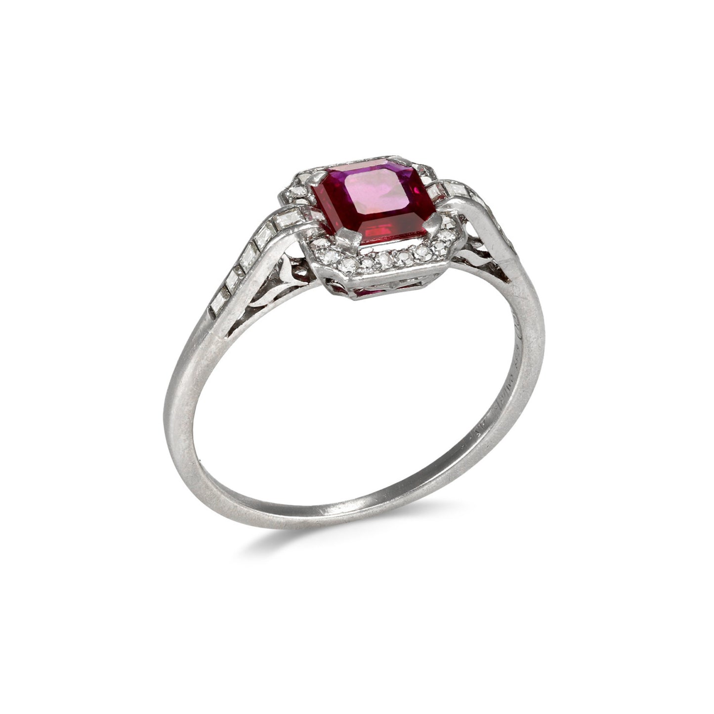 Art Deco Platinum Ruby & Diamond Ring profile