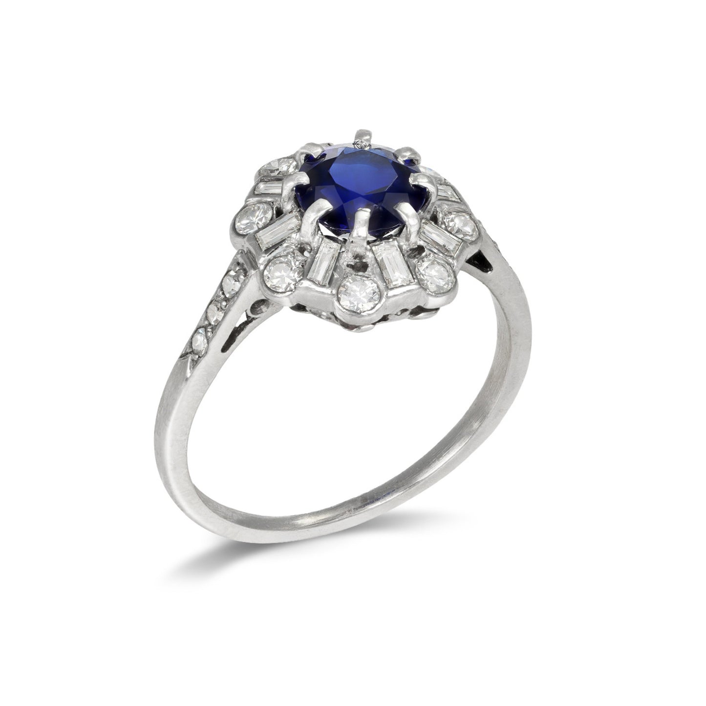 1930s Platinum Sapphire & Diamond Ring profile