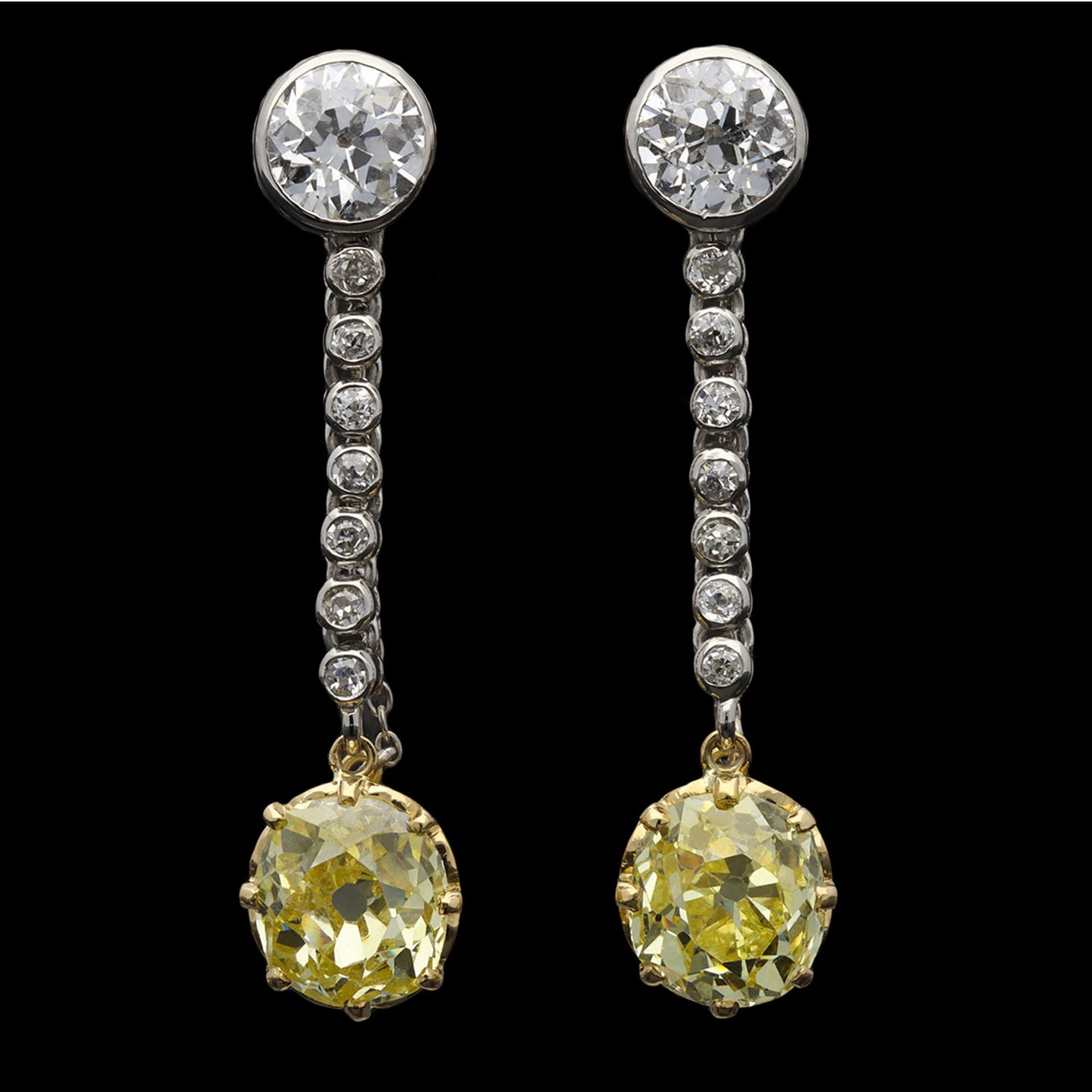 Edwardian Platinum, 18KT White & Yellow Gold Diamond Earrings front