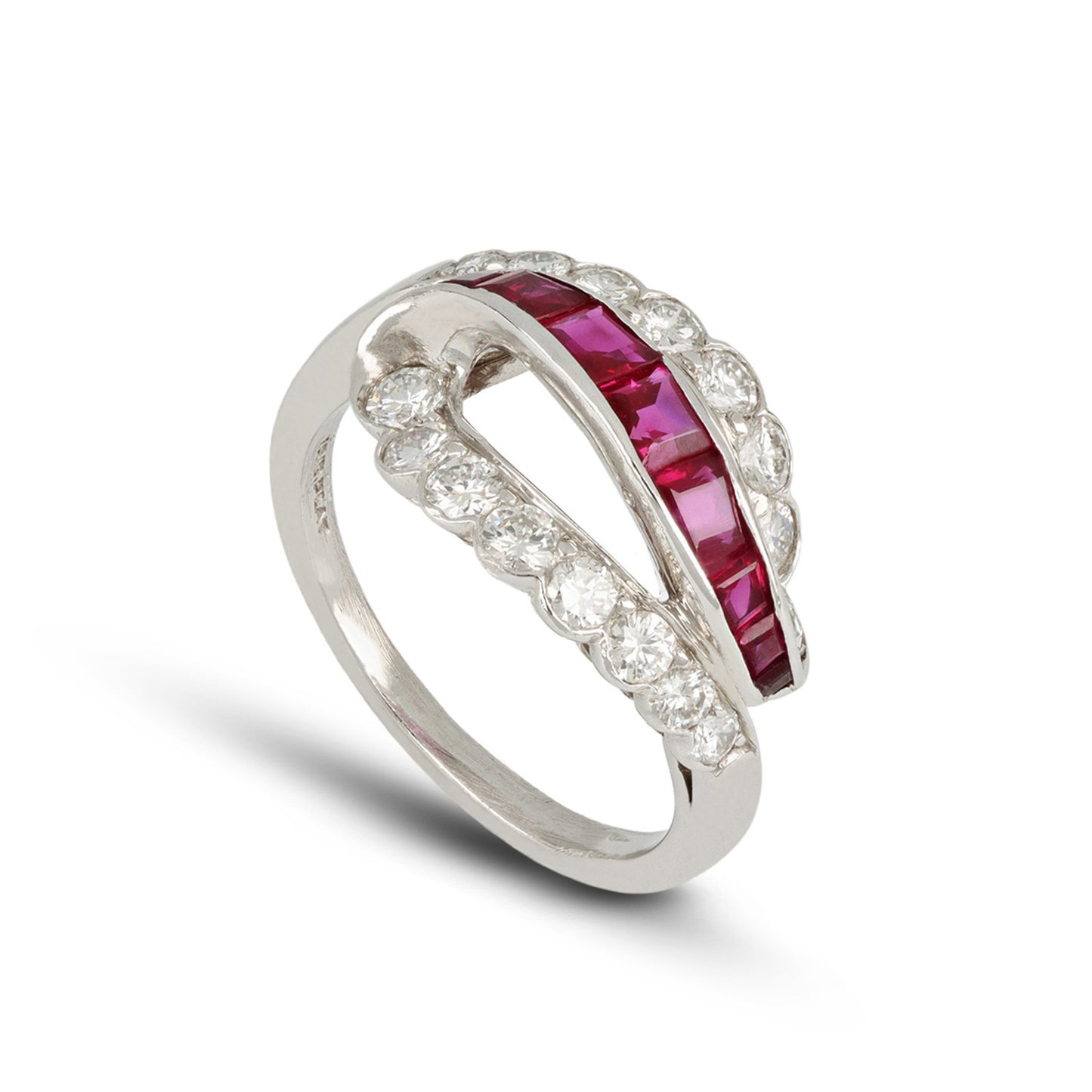 Oscar Heyman Bros. American 1950s Platinum & Iridium Ruby & Diamond Ring front