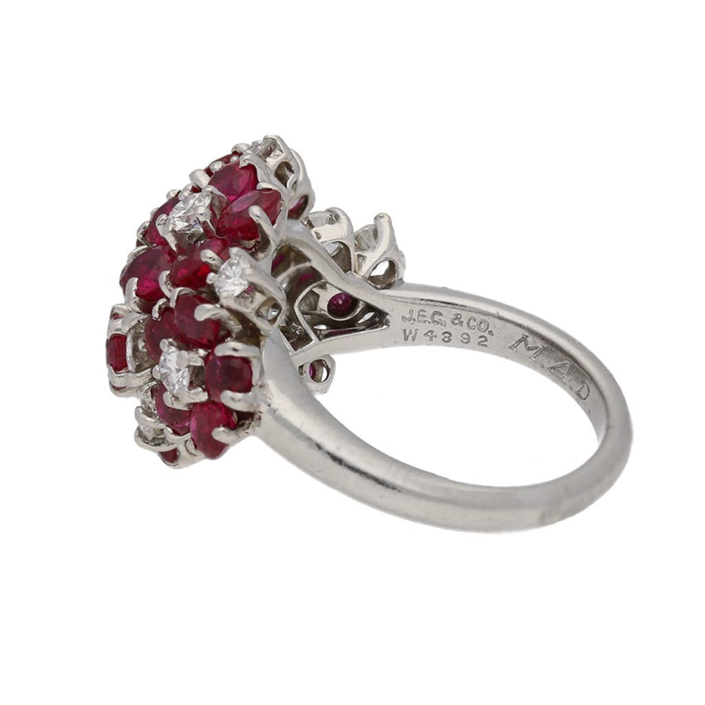 J.E. Caldwell American 1950s Platinum & Iridium Ruby & Diamond Ring signature