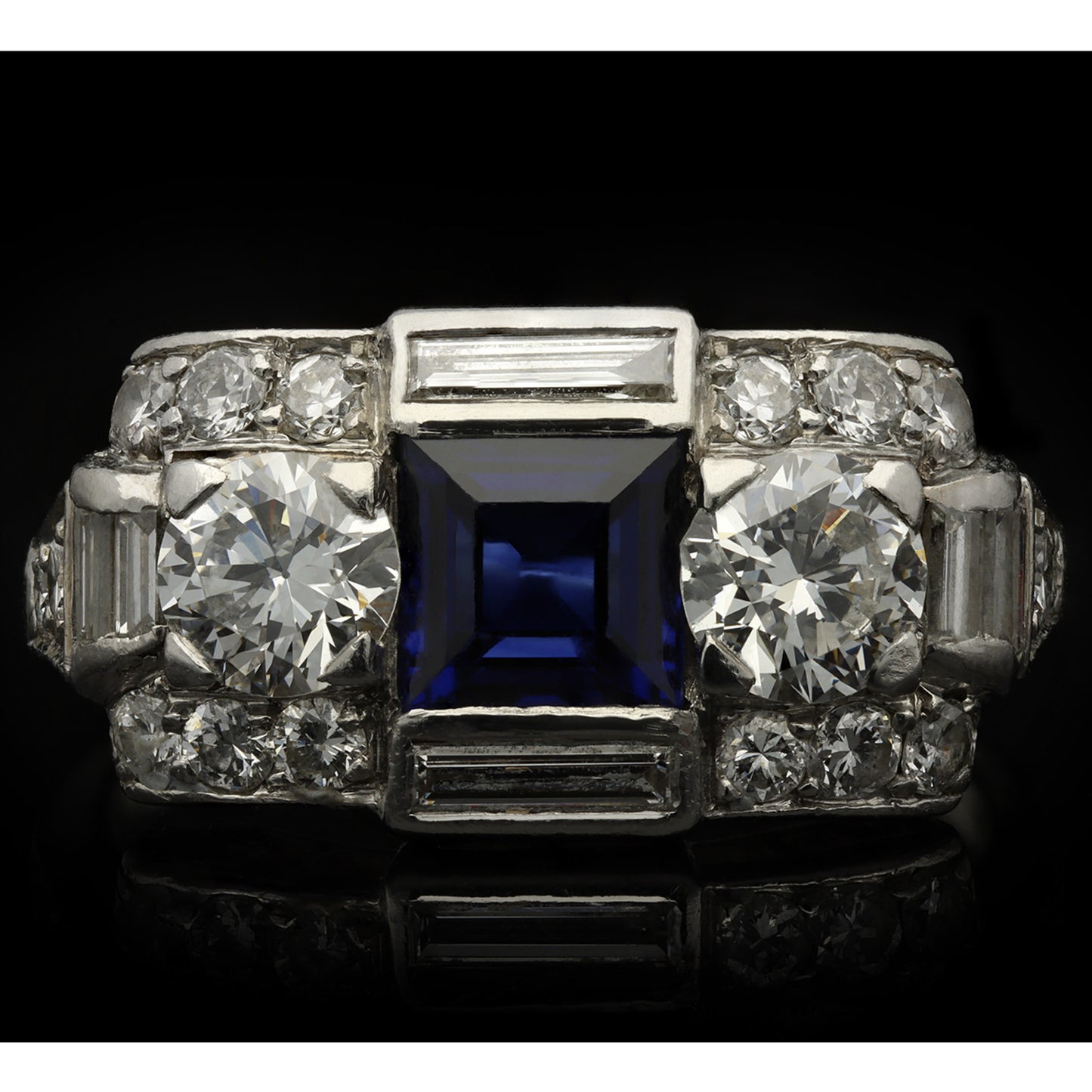 Tiffany & Co. Art Deco Platinum Sapphire & Diamond Ring front