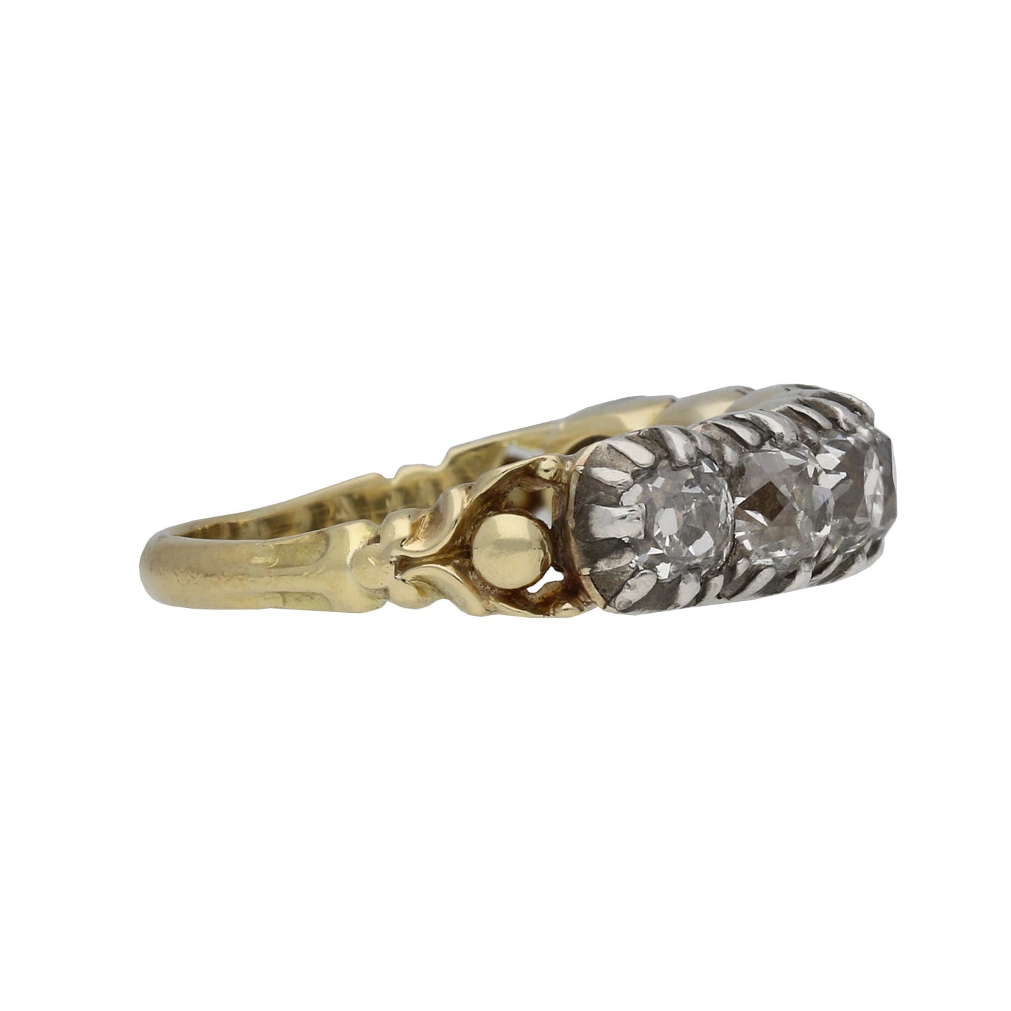 Victorian Silver & 18KT Yellow Gold Diamond Ring side