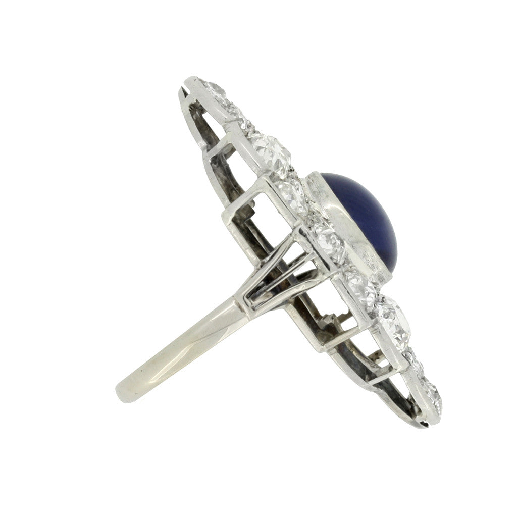 Edwardian Platinum Sapphire & Diamond Ring side