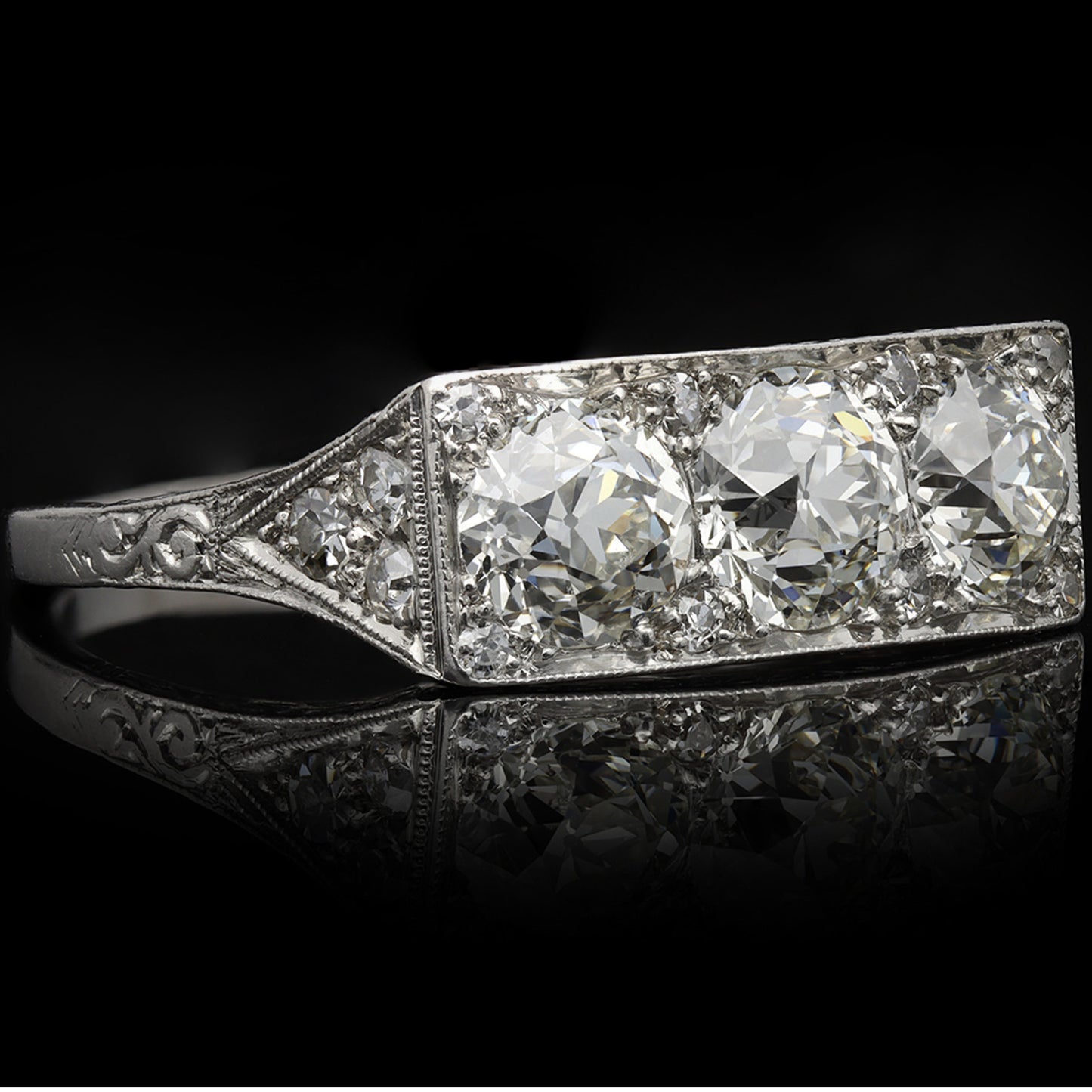 Art Deco Platinum Diamond Ring side