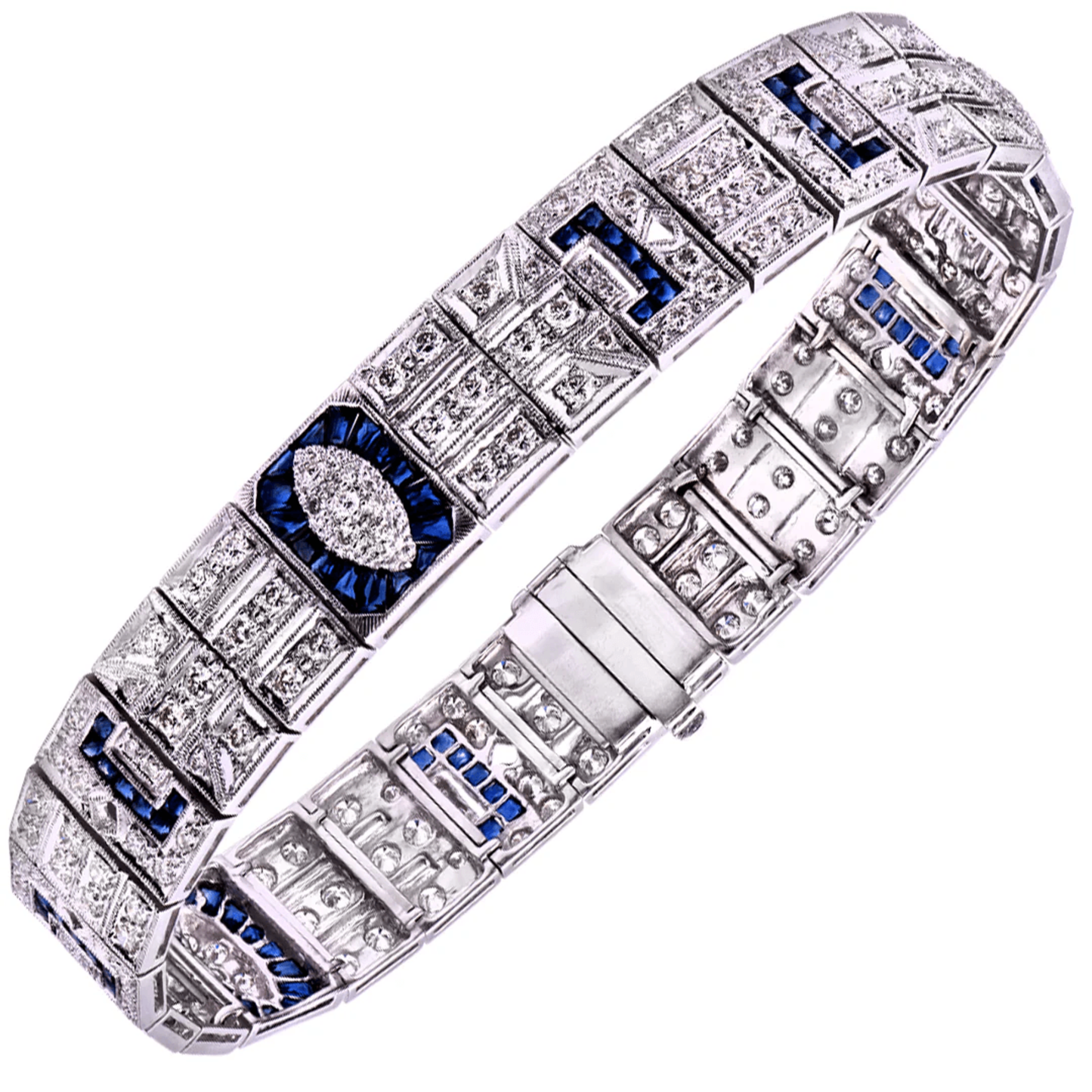 Contemporary 18KT White Gold Diamond & Sapphire Bracelet front