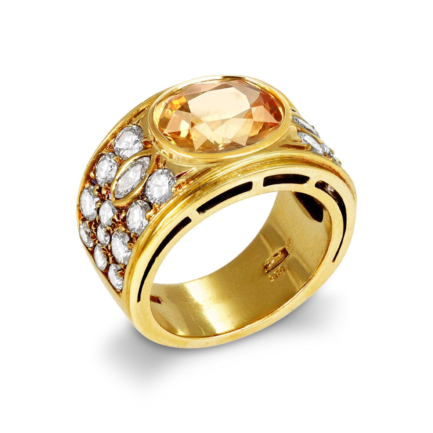 Italian 1970s 18KT Yellow Gold Sapphire & Diamond Ring profile
