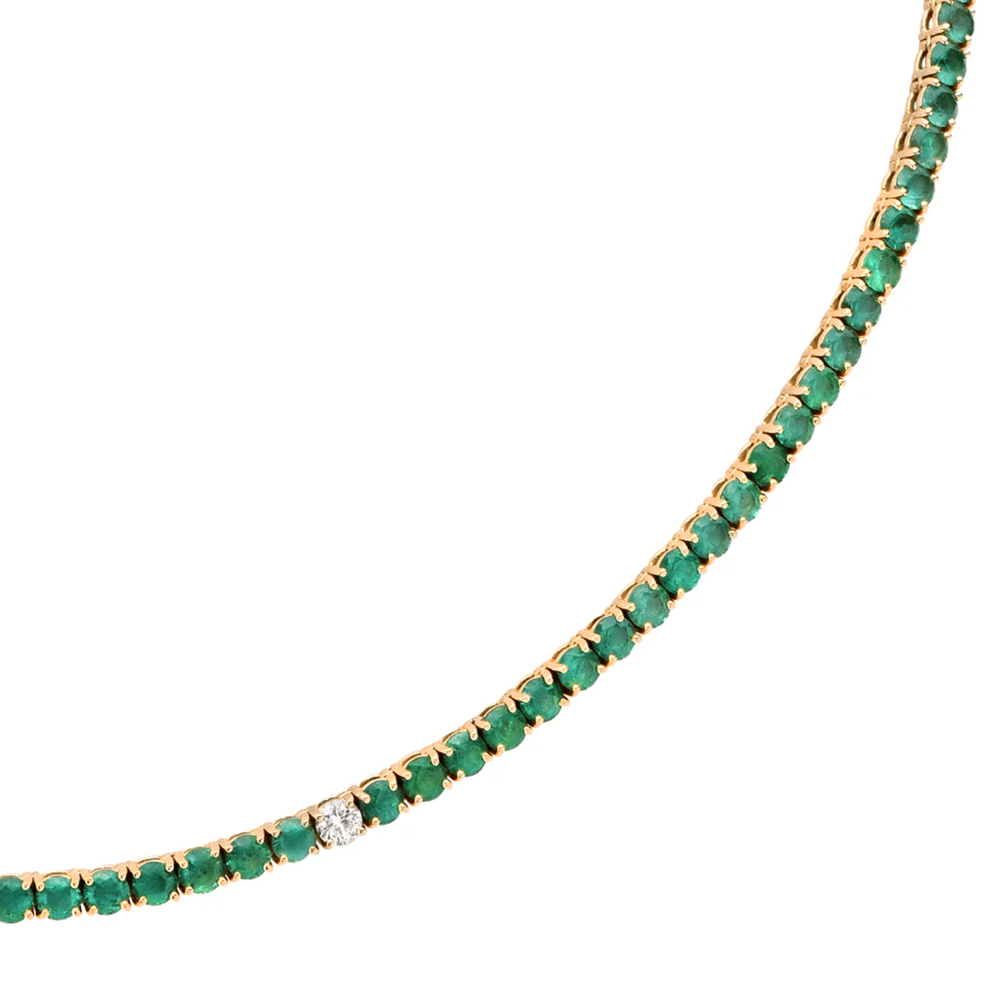 Contemporary 18KT Yellow Gold Emerald & Diamond Necklace close up details