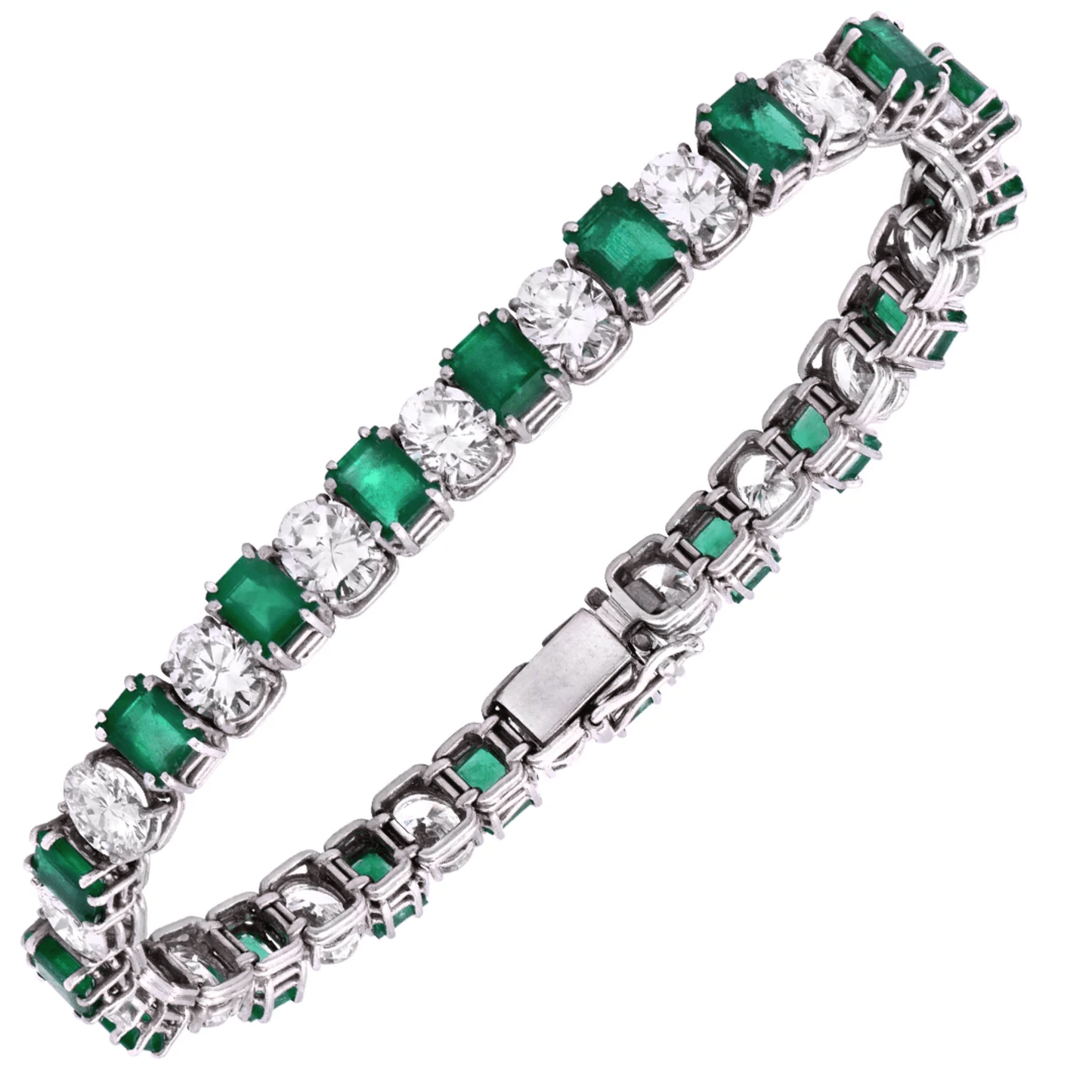 Contemporary Platinum Emerald & Diamond Bracelet front