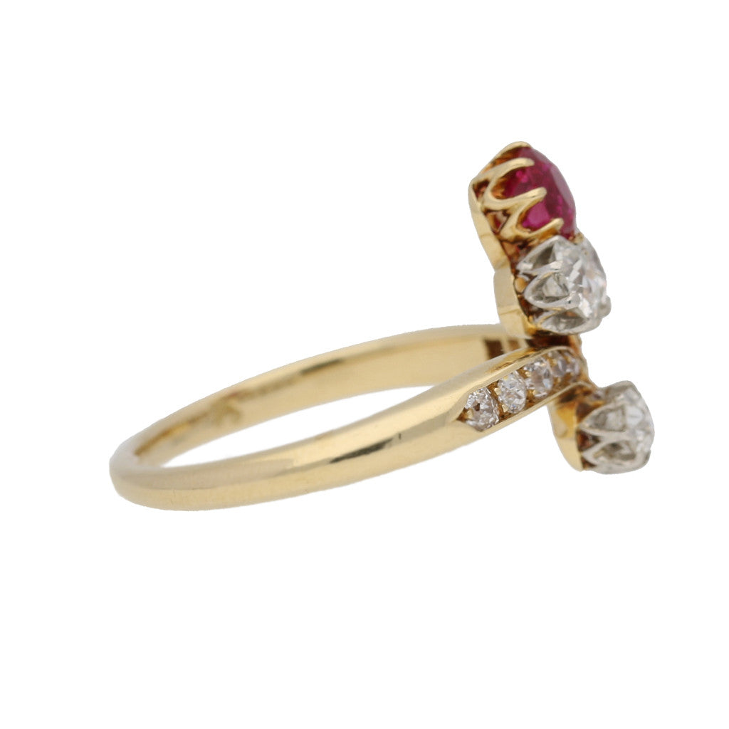 Austrian Edwardian 18KT Yellow Gold Ruby & Diamond Ring side