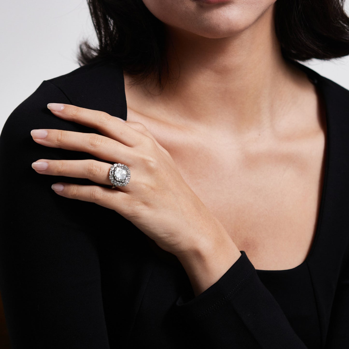 Victorian Silver & 18KT Yellow Gold Diamond Ring on finger